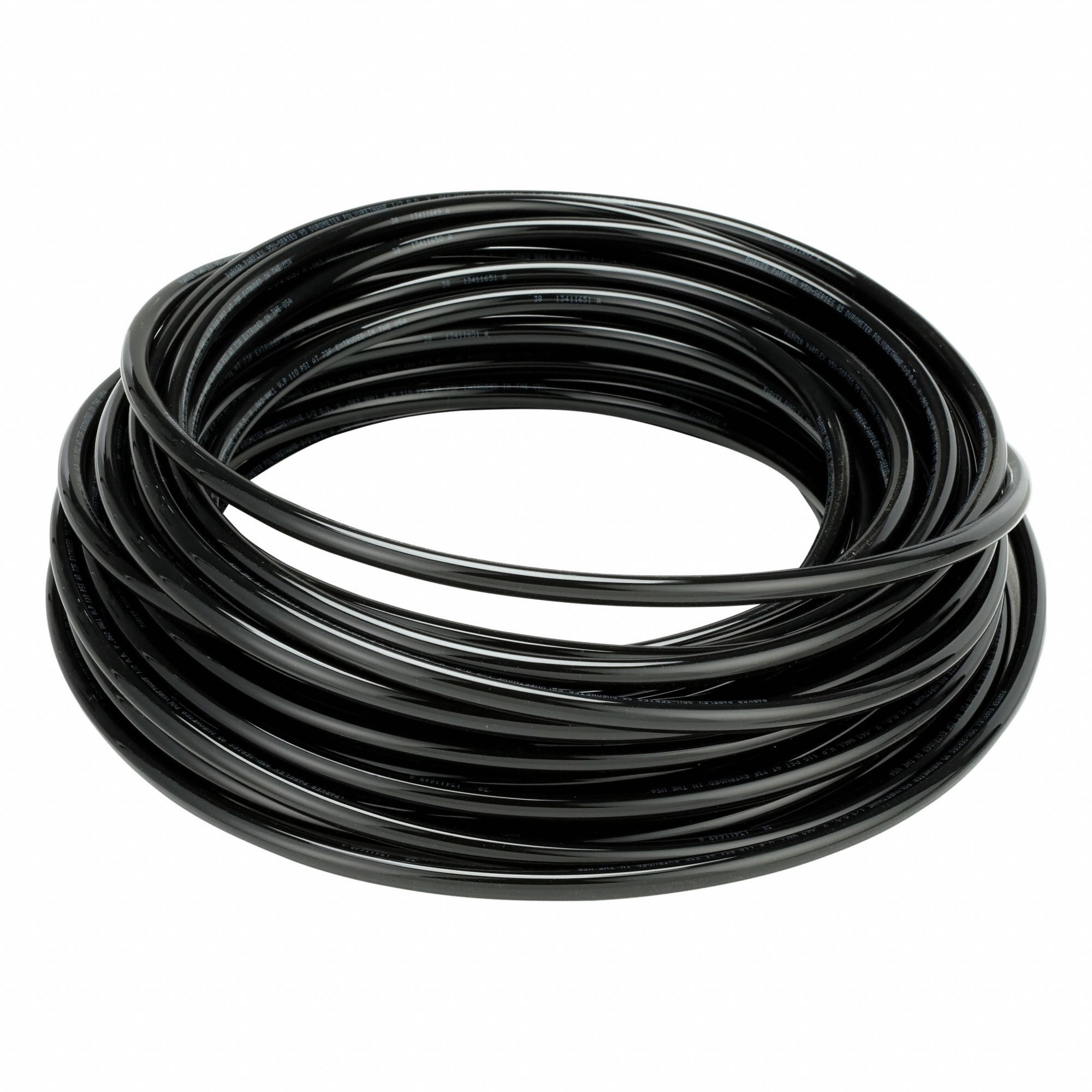 Tubing: Polyurethane, ID 3/8 in, OD 1/2 in, 100 ft Lg, Black