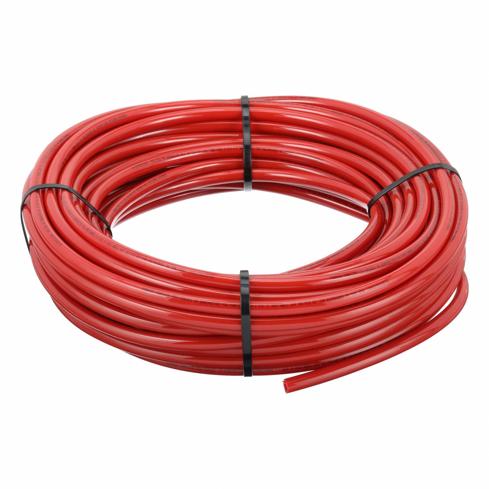 Tubing: Polyurethane, ID 3/8 in, OD 1/2 in, 100 ft Lg, Red