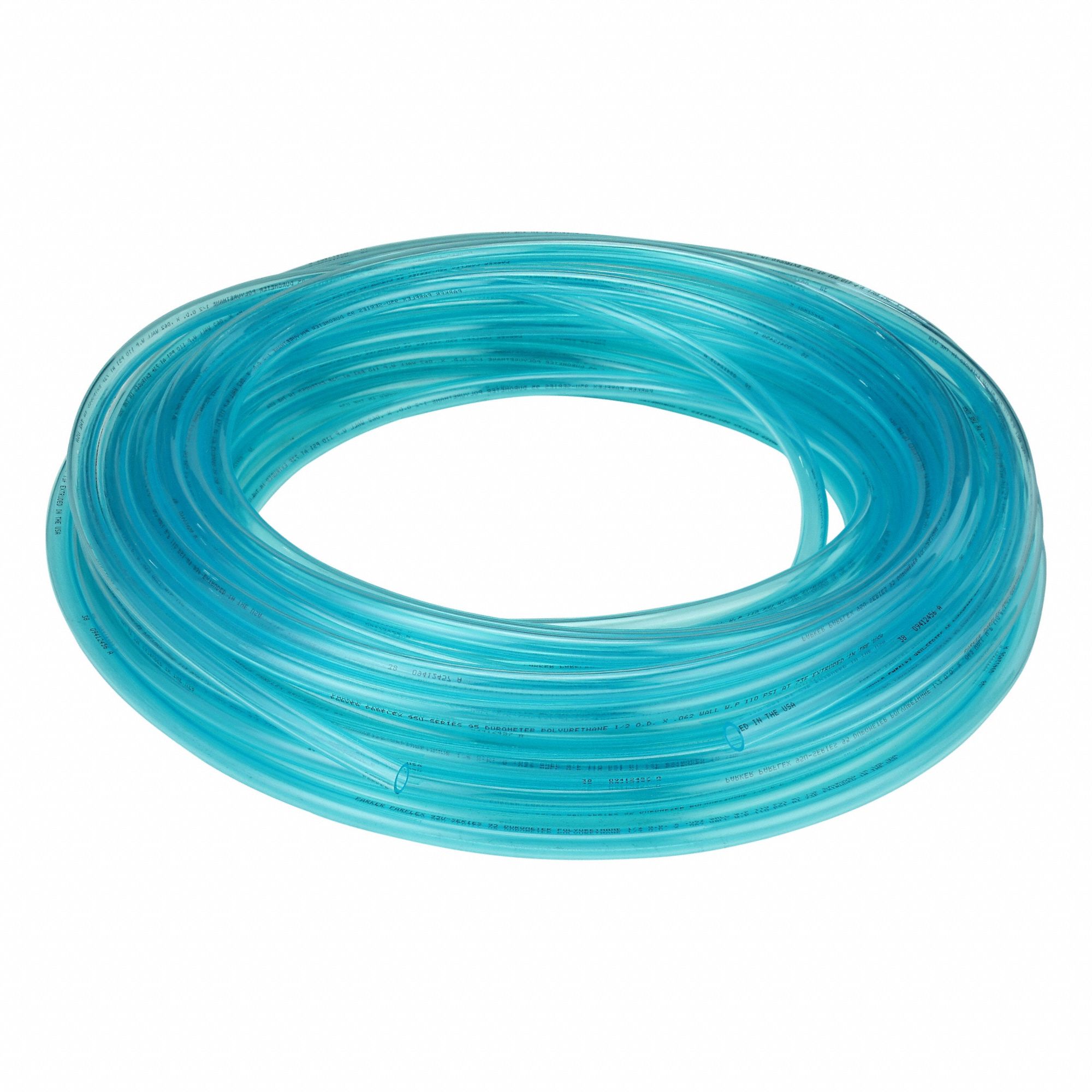 Tubing: Polyurethane, ID 3/8 in, OD 1/2 in, 100 ft Lg, Blue