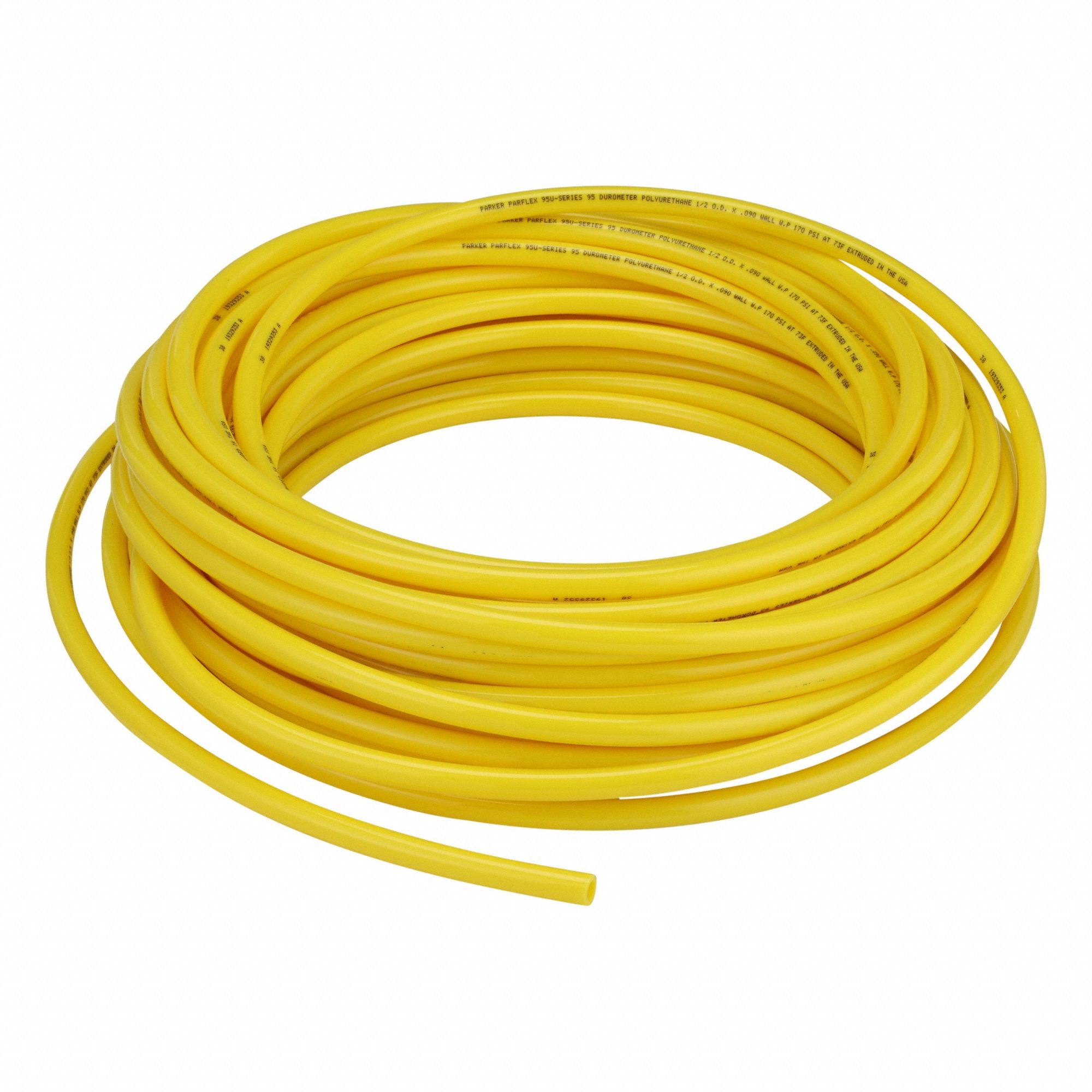 Tubing: Polyurethane, ID 5/16 in, OD 1/2 in, 100 ft Lg, Yellow