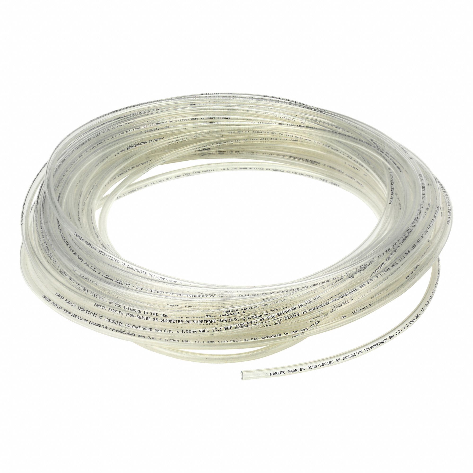 Tubing: Polyurethane, ID 5 mm, OD 8 mm, 100 ft Lg, Beige