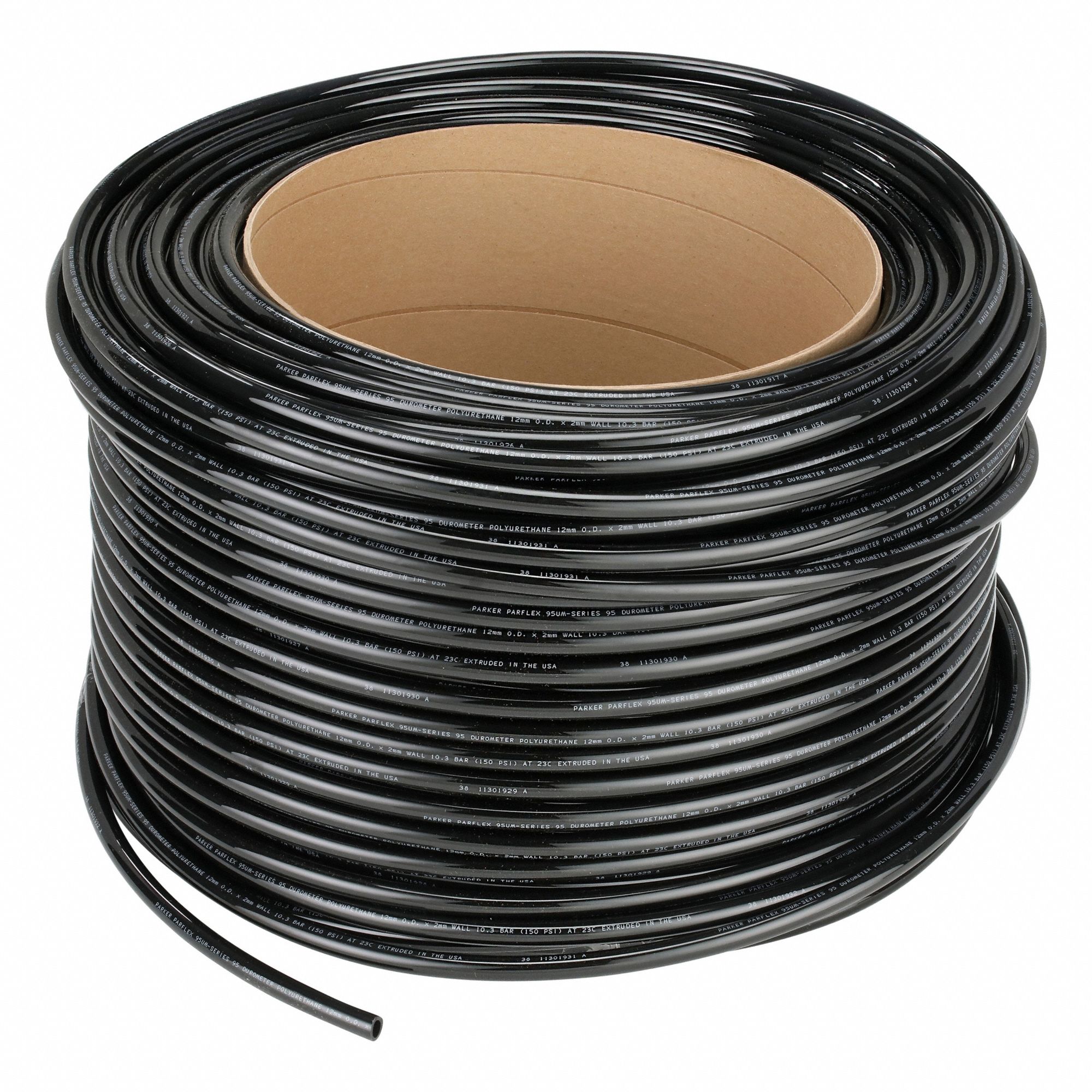 Tubing: Polyurethane, ID 10 mm, OD 12 mm, 500 ft Lg, Black