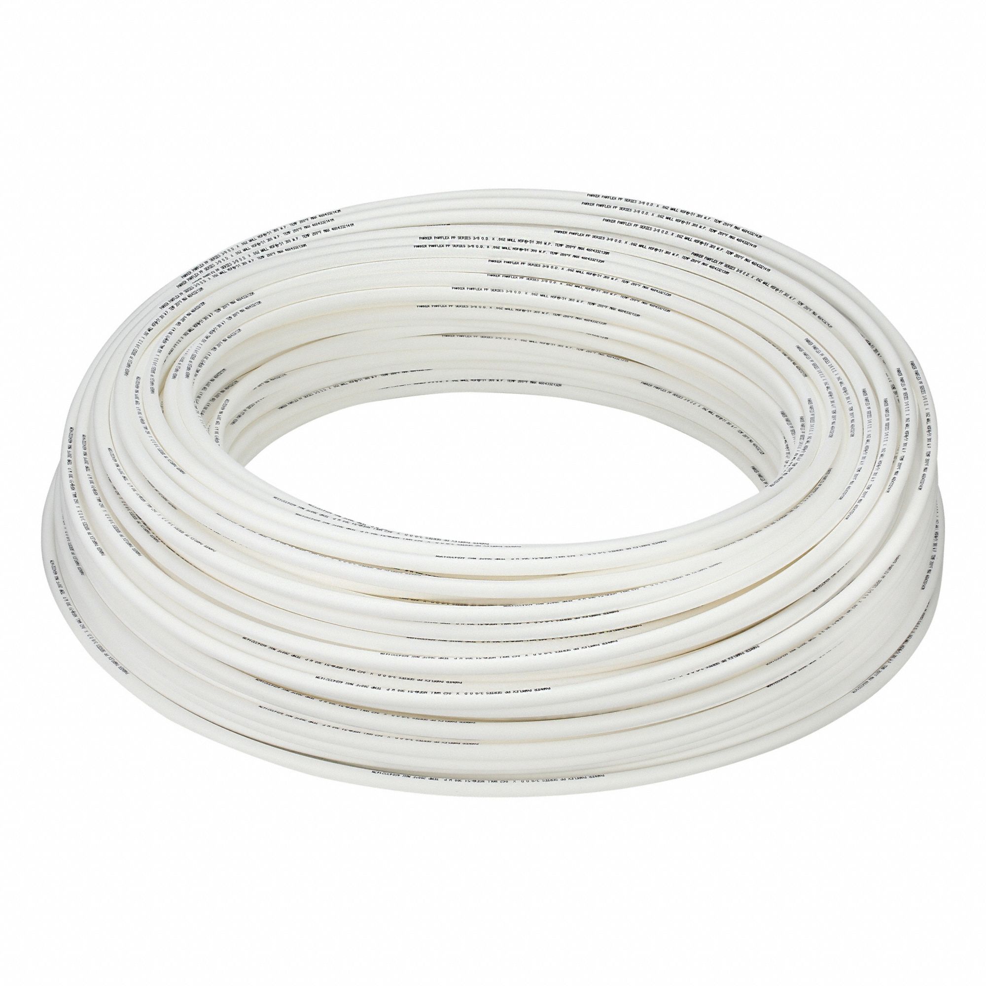 Tubing: PP, White, 3/8 in OD, 1/4 in ID, 500 ft Lg, Rockwell R 77
