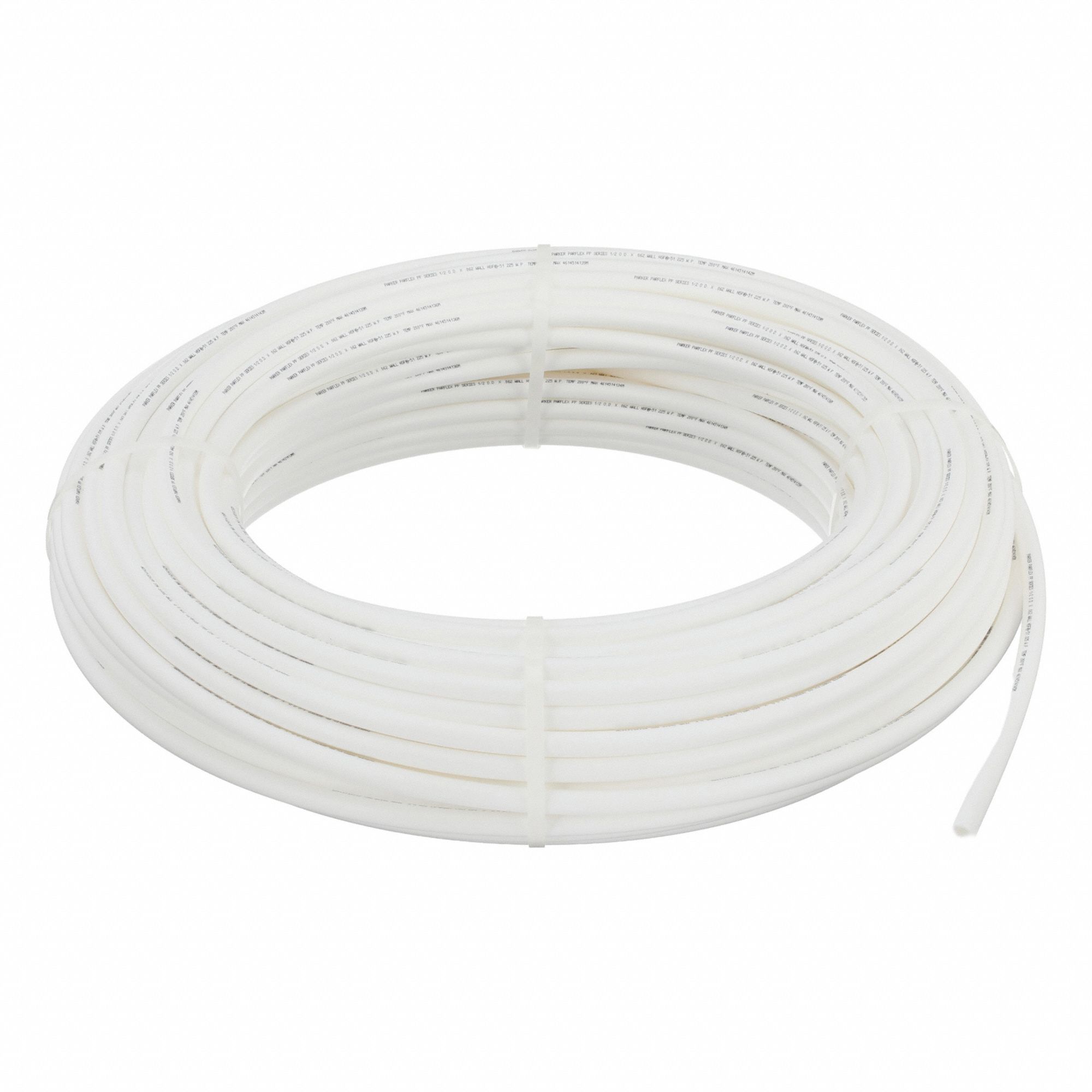 Tubing: PP, White, 1/2 in OD, 3/8 in ID, 250 ft Lg, Rockwell R 77