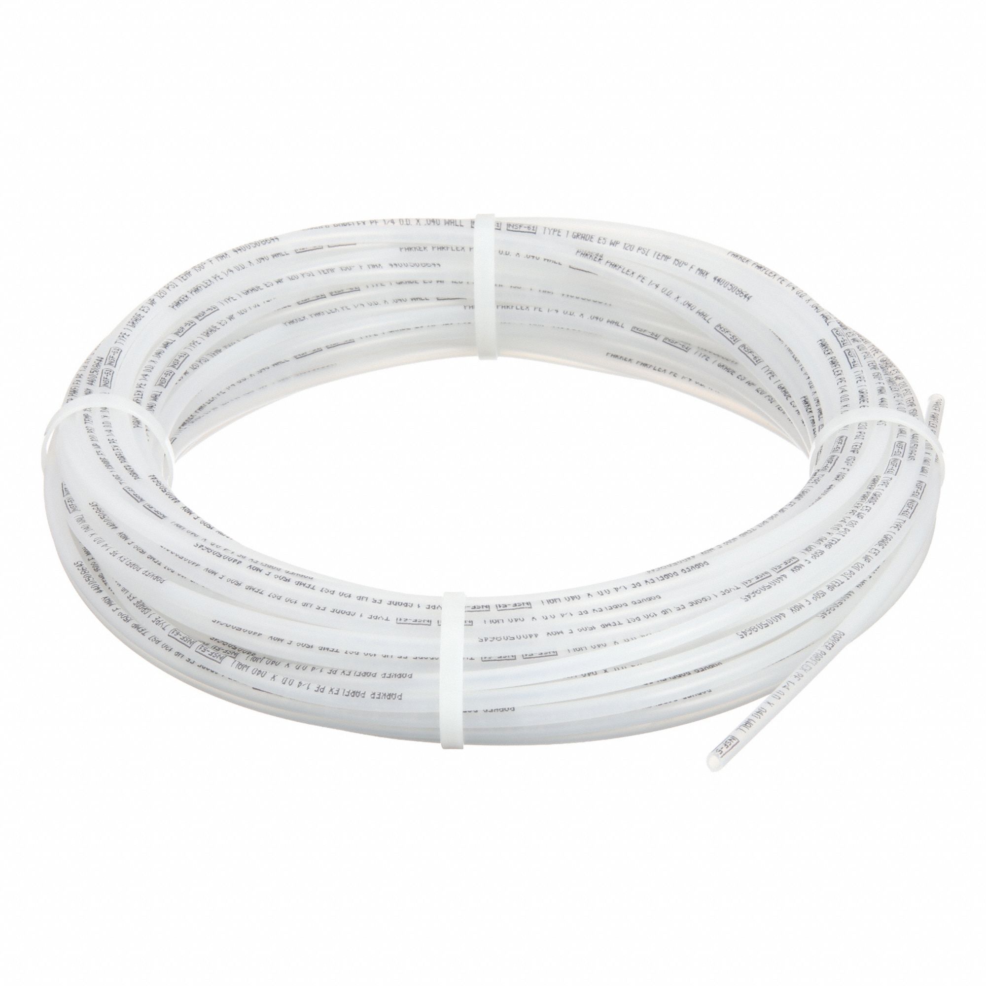 Tubing: Polyethylene, Beige, 1/4 in OD, 5/32 in ID, 100 ft Lg