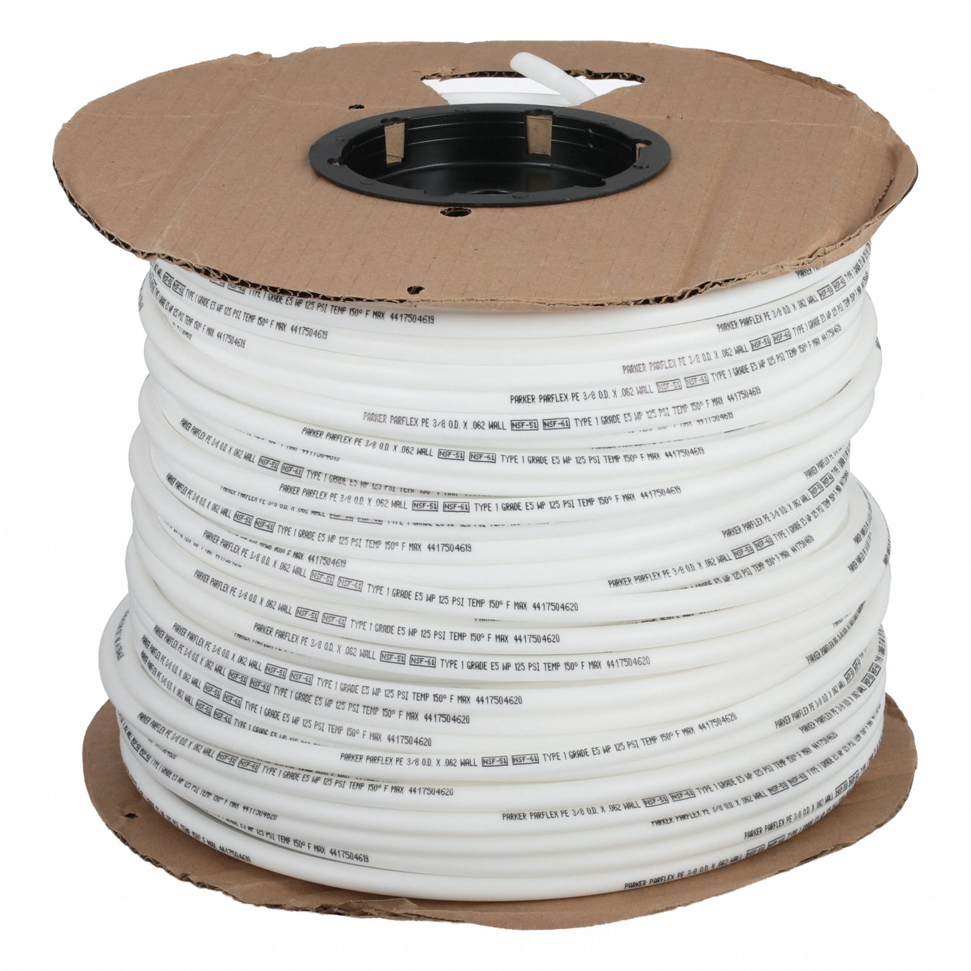 Tubing: Polyethylene, White, 3/8 in OD, 1/4 in ID, 500 ft Lg