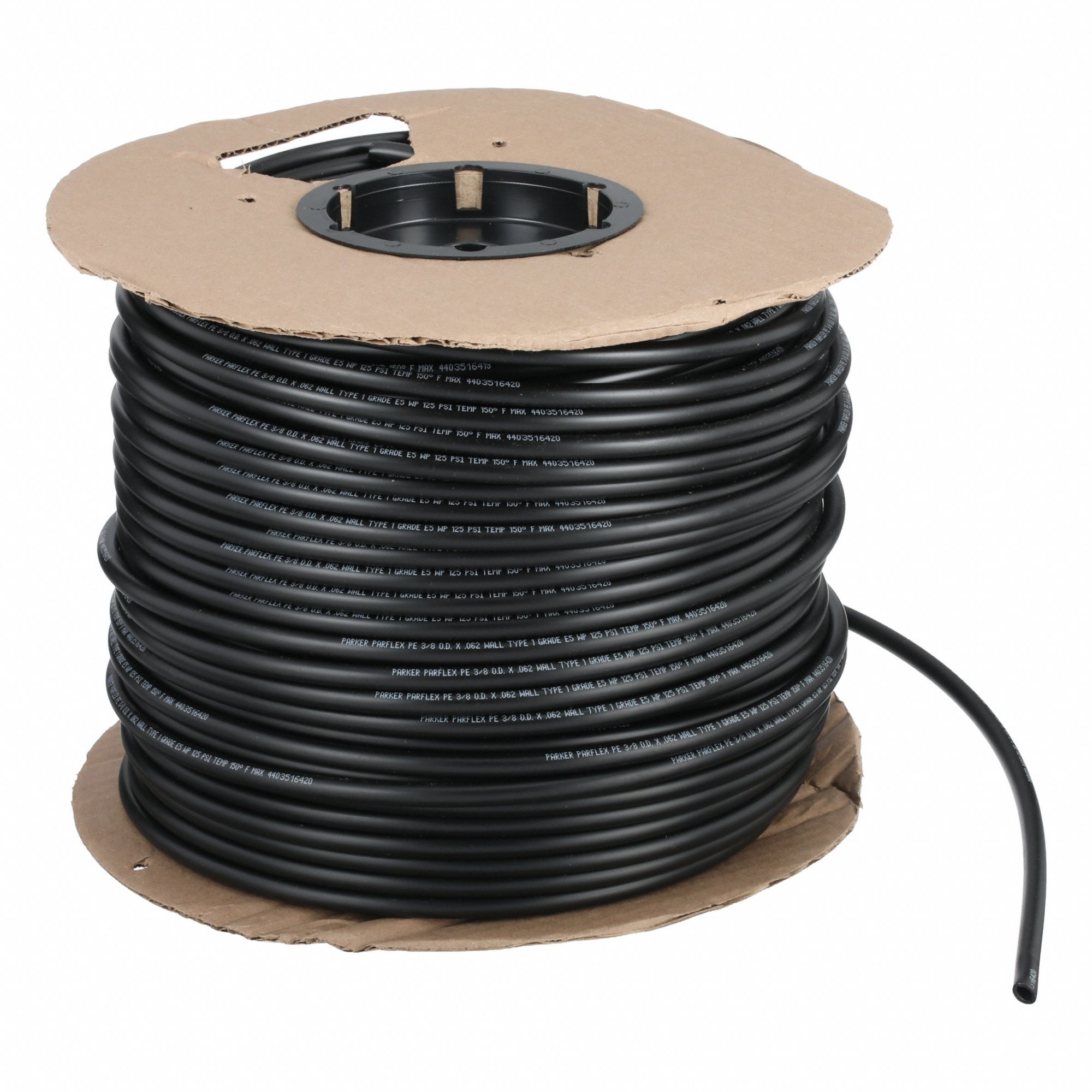 Tubing: Polyethylene, Black, 3/8 in Outside Dia, 1/4 in Inside Dia, 500 ft Overall Lg