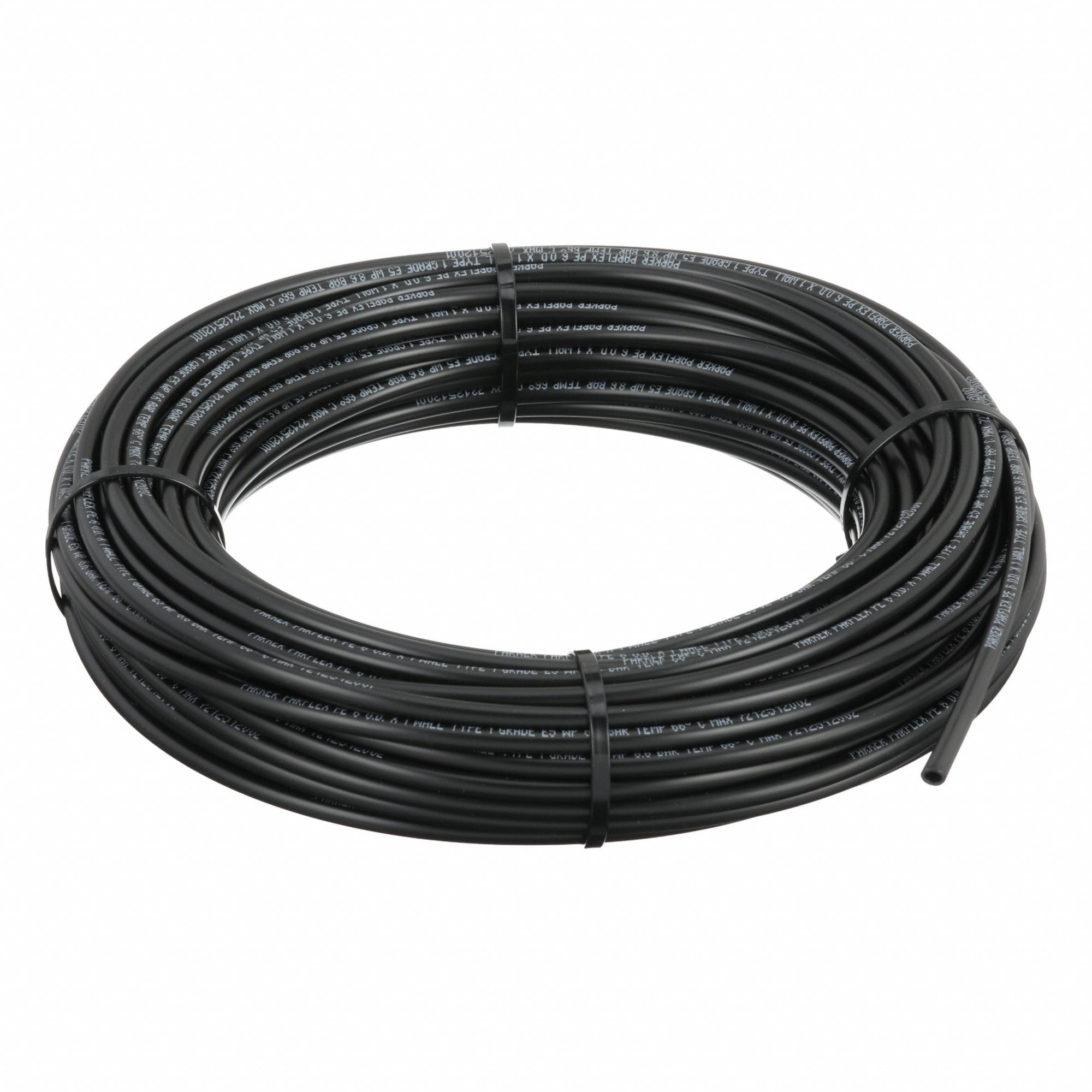 Tubing: Polyethylene, Black, 6 mm Outside Dia, 4 mm Inside Dia, 100 ft Overall Lg