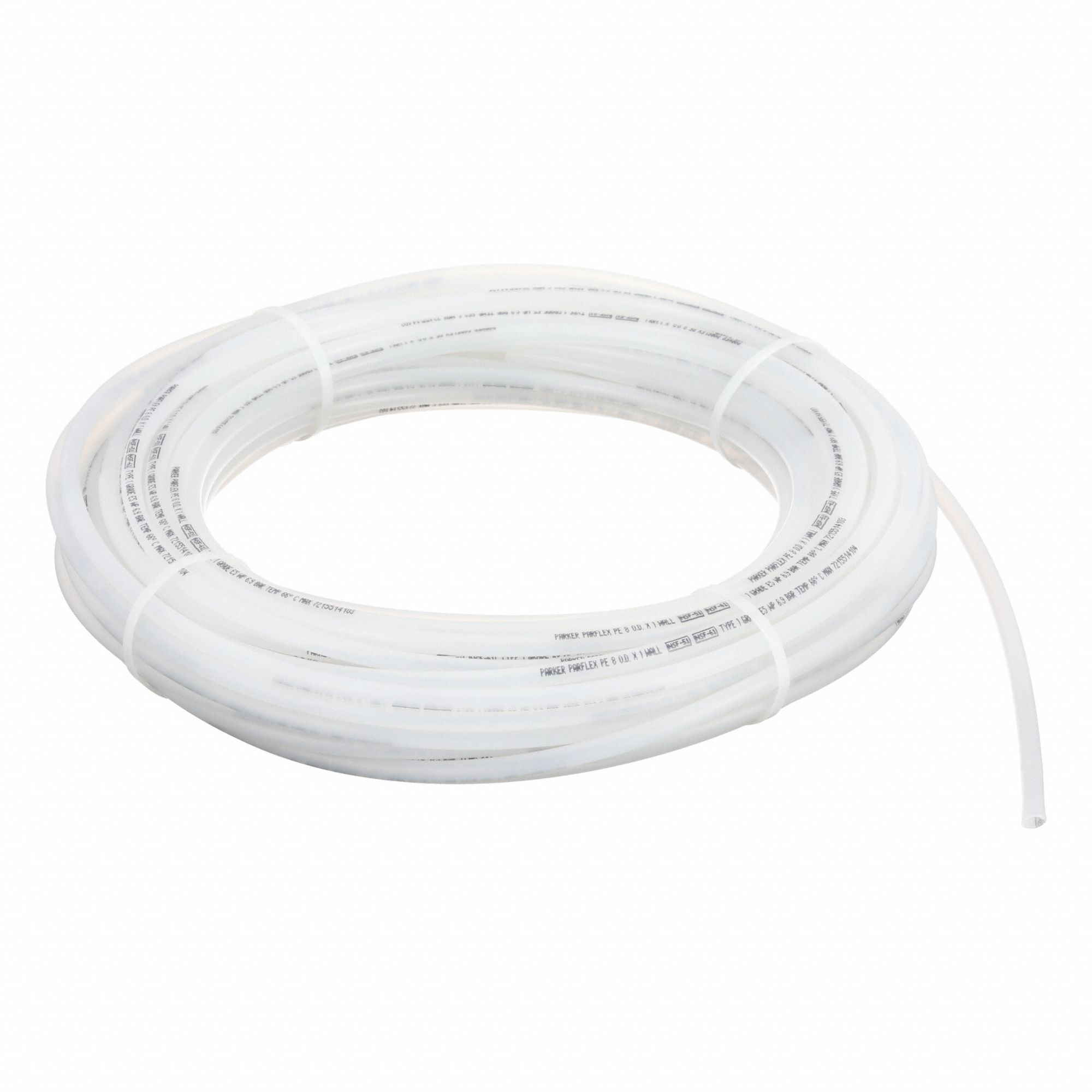 Tubing: Polyethylene, Beige, 8 mm OD, 6 mm ID, 100 ft Lg