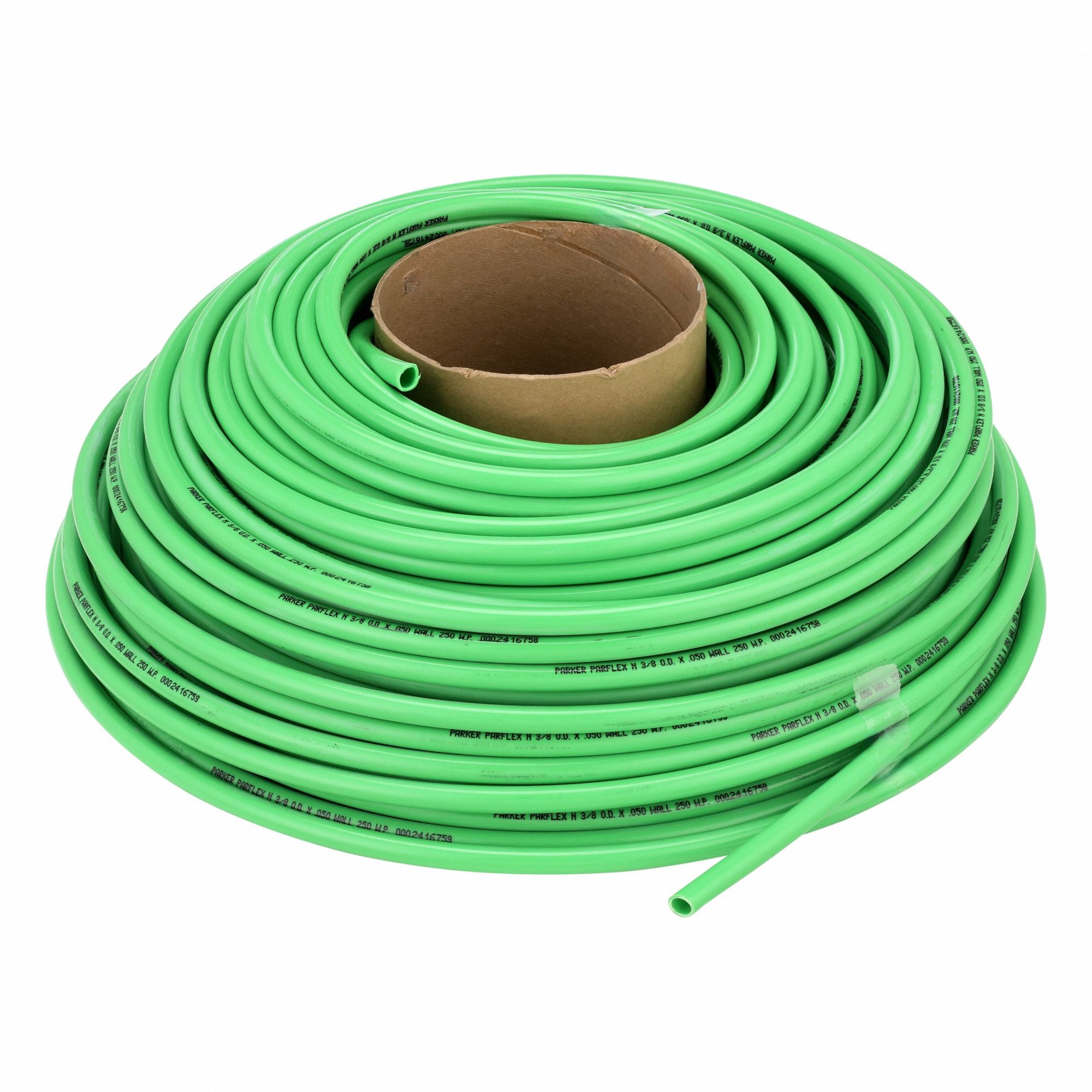 Tubing: Nylon, Green, 3/8 in OD, 9/32 in ID, 250 ft Lg, Shore D 62