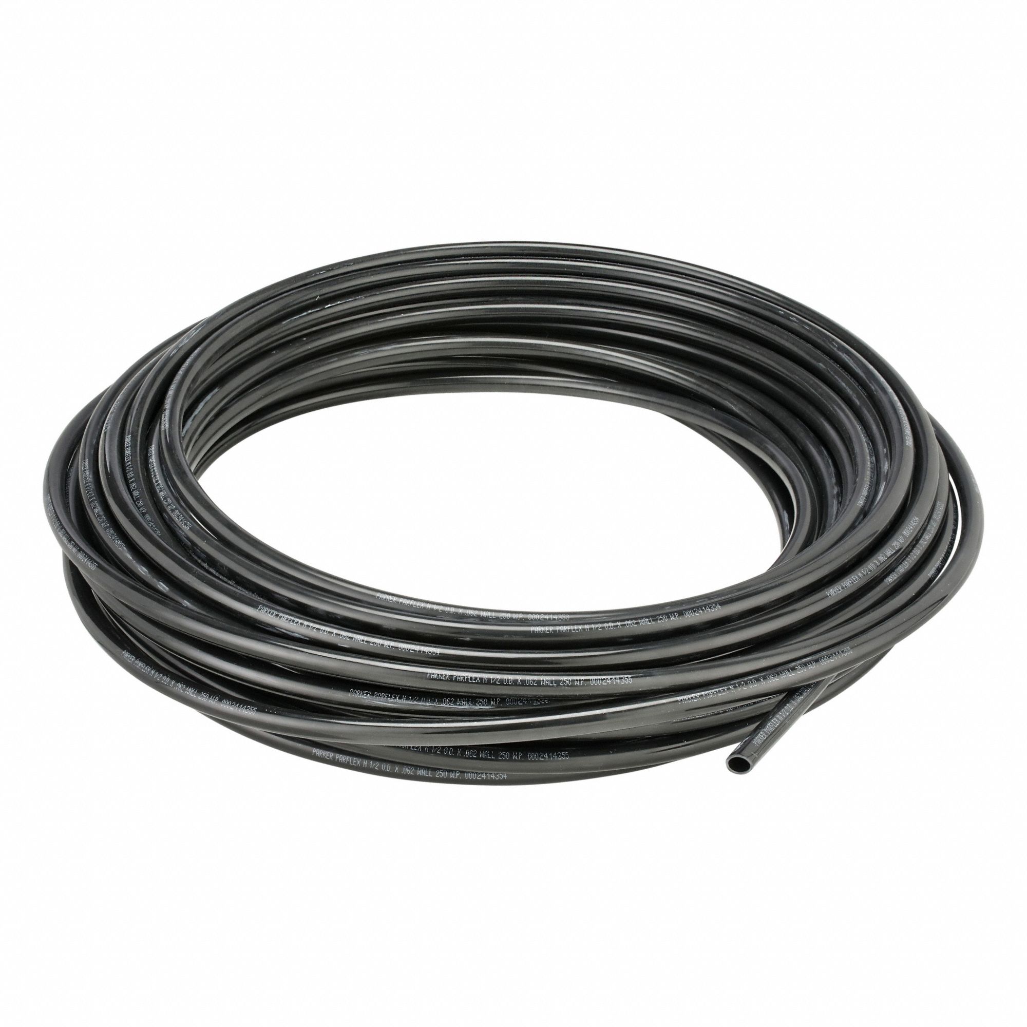 Tubing: Nylon, Black, 1/2 in OD, 3/8 in ID, 100 ft Lg, Shore D 62