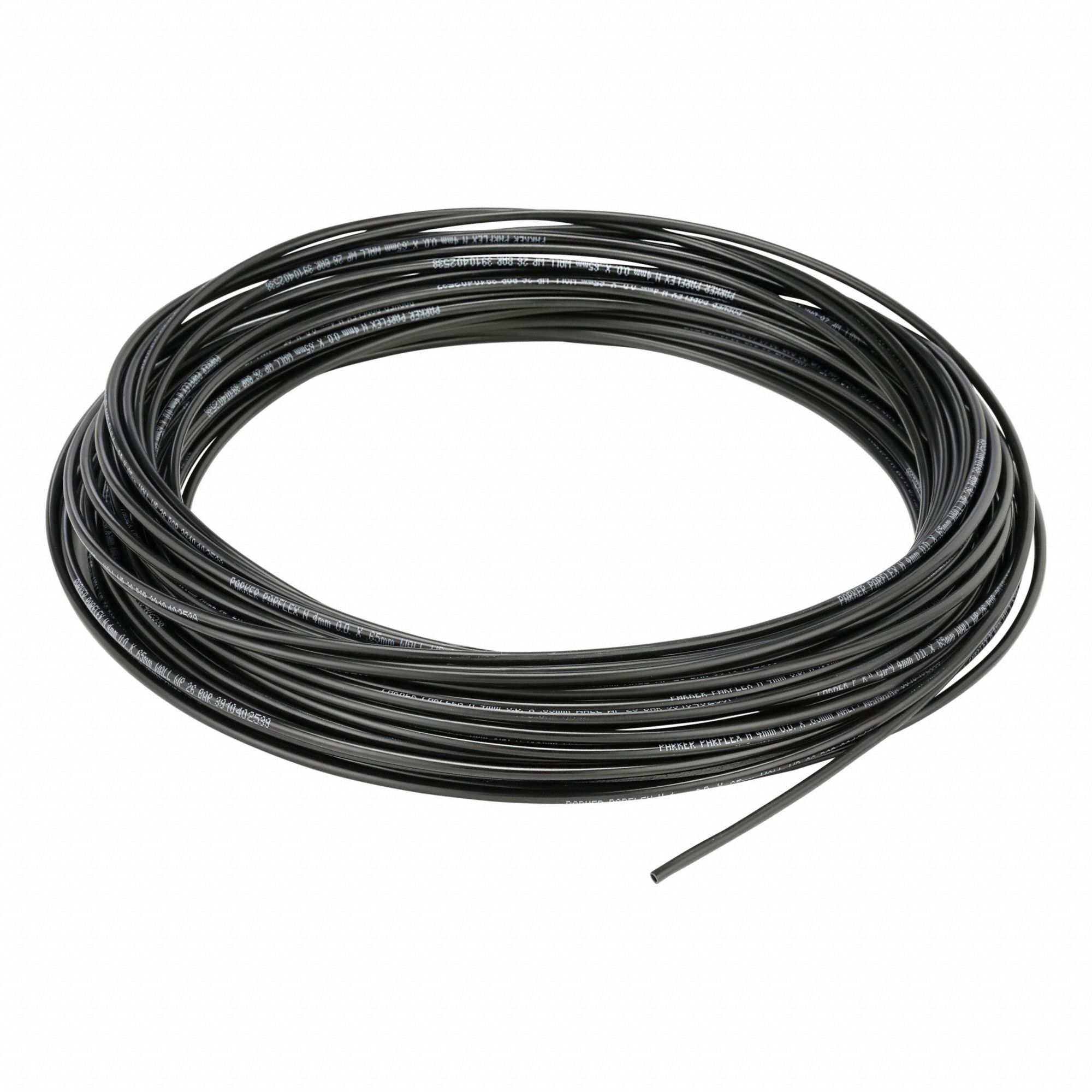 Tubing: Nylon, Black, 4 mm OD, 2.7 mm ID, 100 ft Lg, Shore D 62