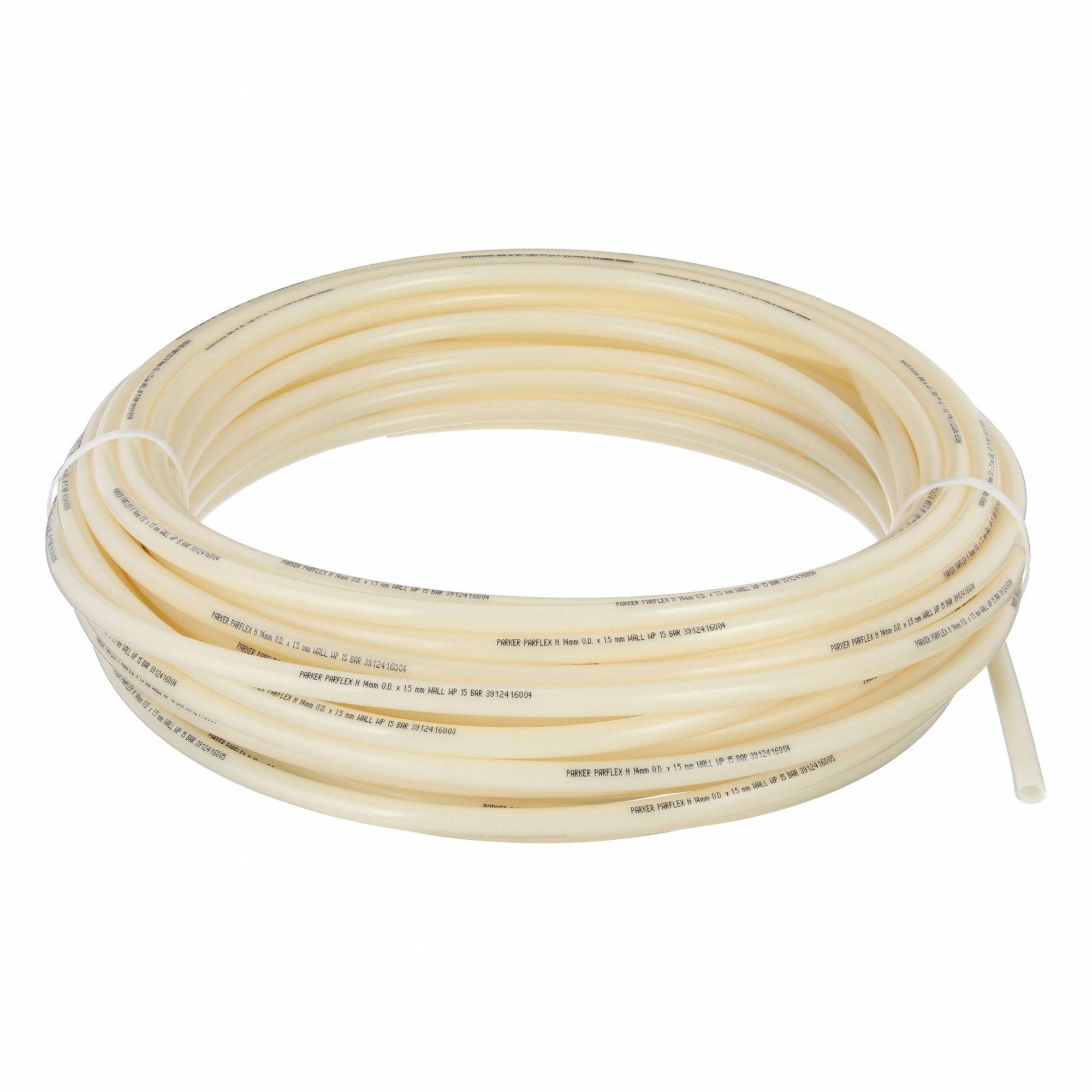 Tubing: Nylon, Beige, 14 mm OD, 11 mm ID, 100 ft Lg, Shore D 62