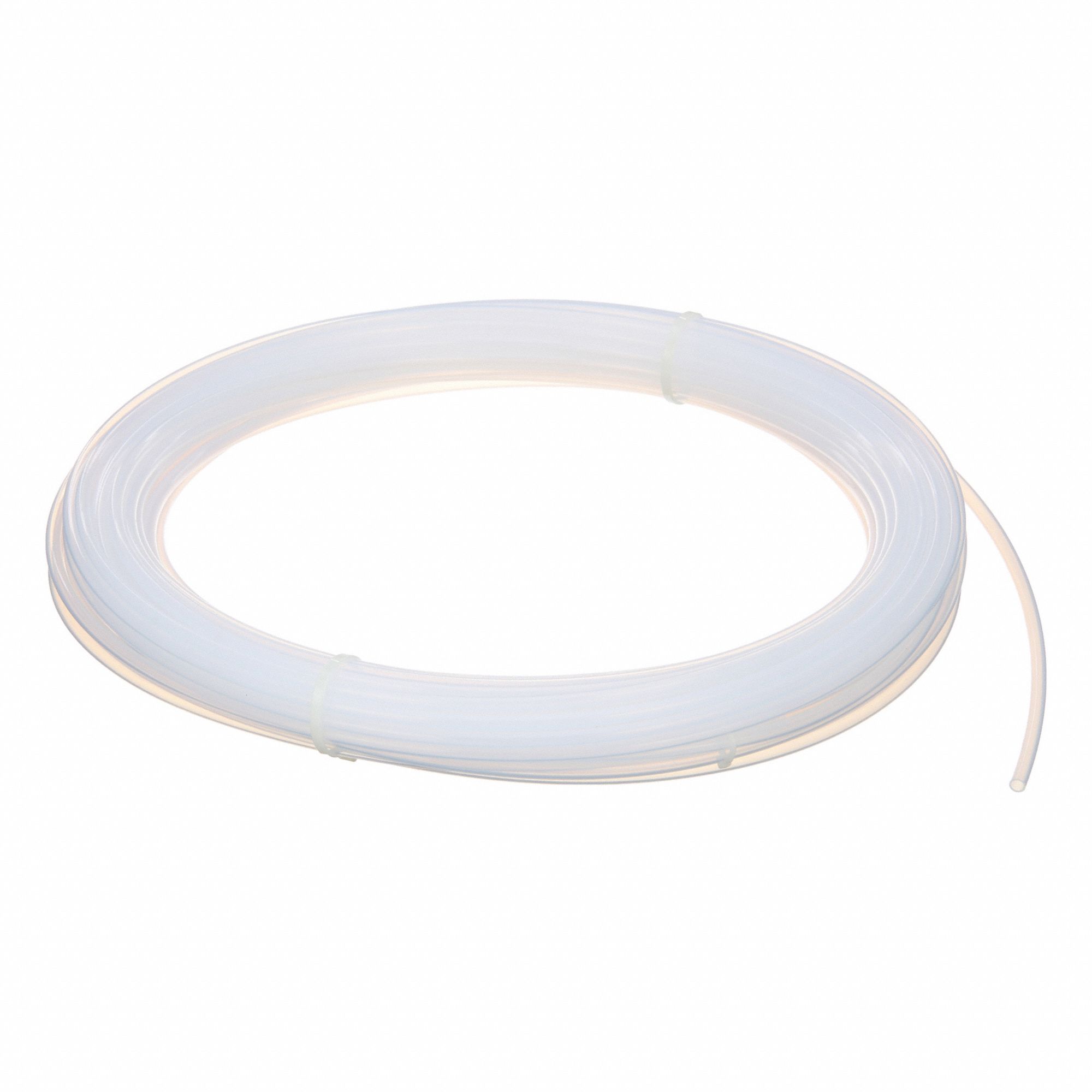 Tubing: PTFE, White, 3/16 in ID, 1/4 in OD, 100 ft Lg, Shore D 50 to 65