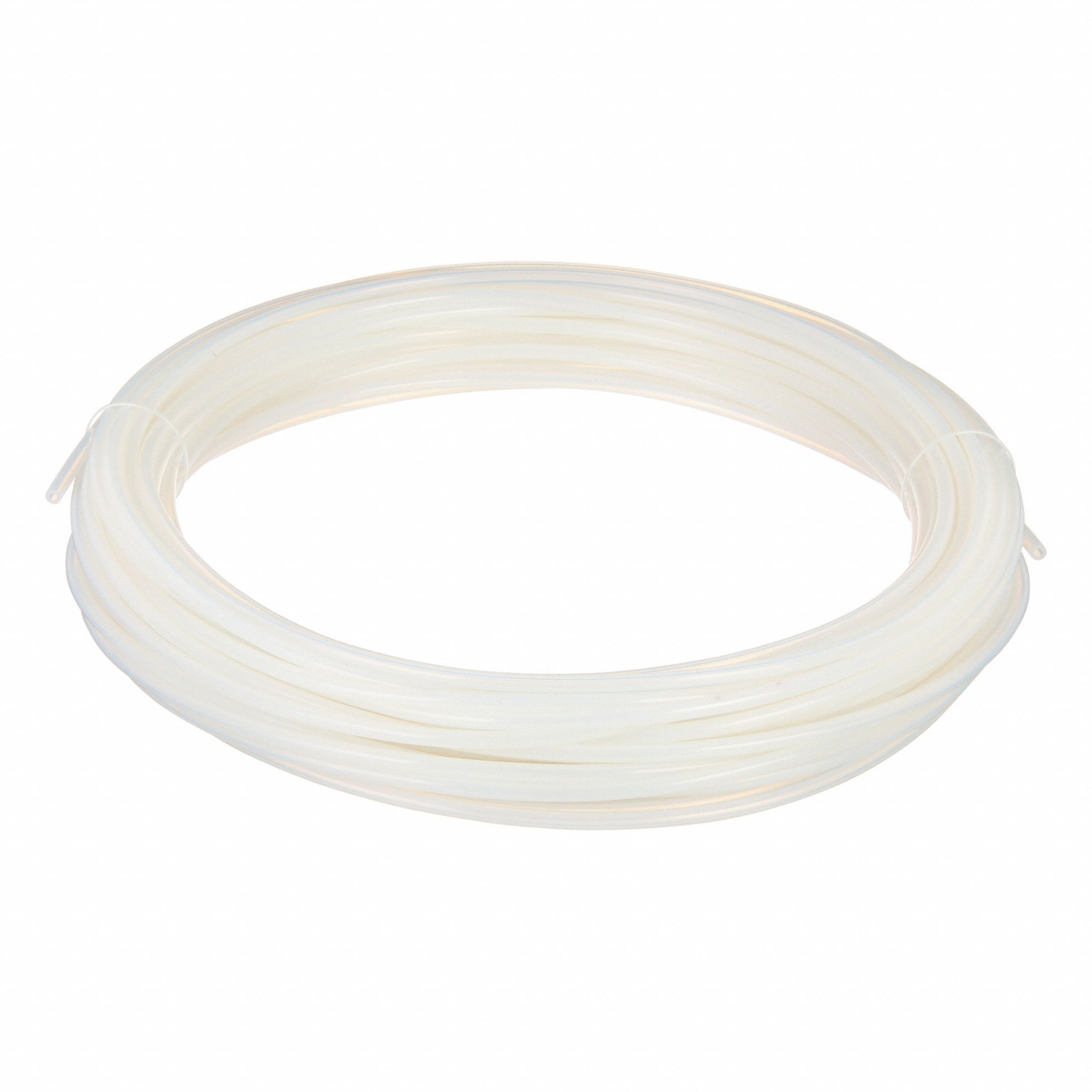 Tubing: PTFE, White, 1/8 in ID, 1/4 in OD, 100 ft Lg, Shore D 50 to 65