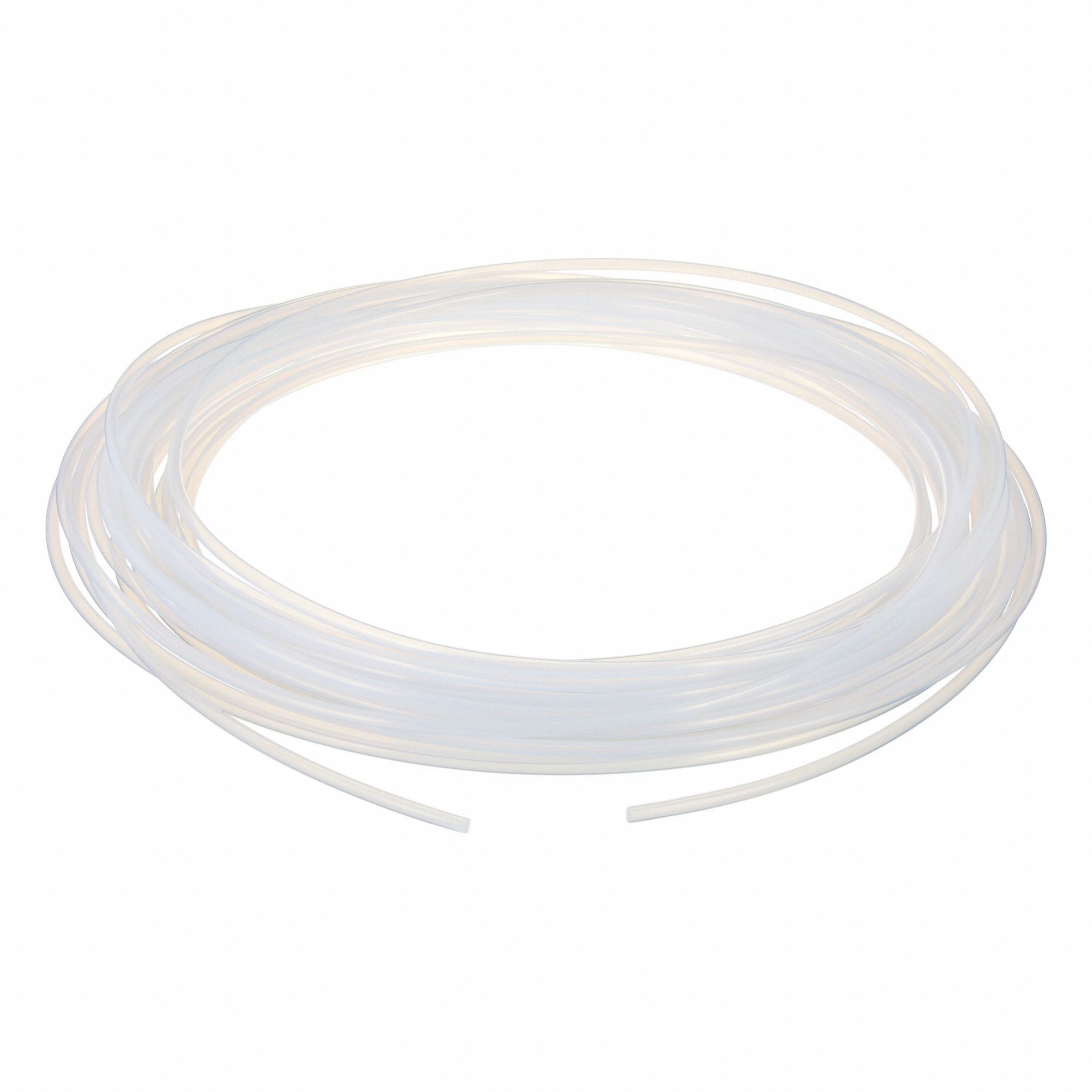 Tubing: PTFE, White, 1/4 in ID, 5/16 in OD, 100 ft Lg, Shore D 50 to 65