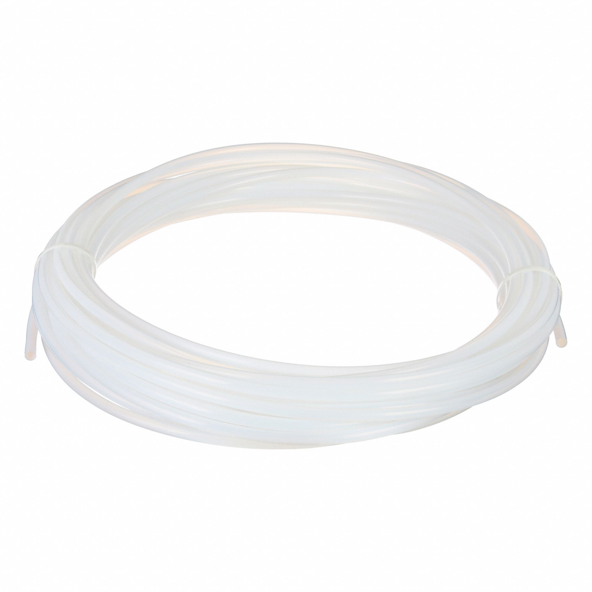 Tubing: PTFE, White, 3/8 in ID, 7/16 in OD, 100 ft Lg, Shore D 50 to 65