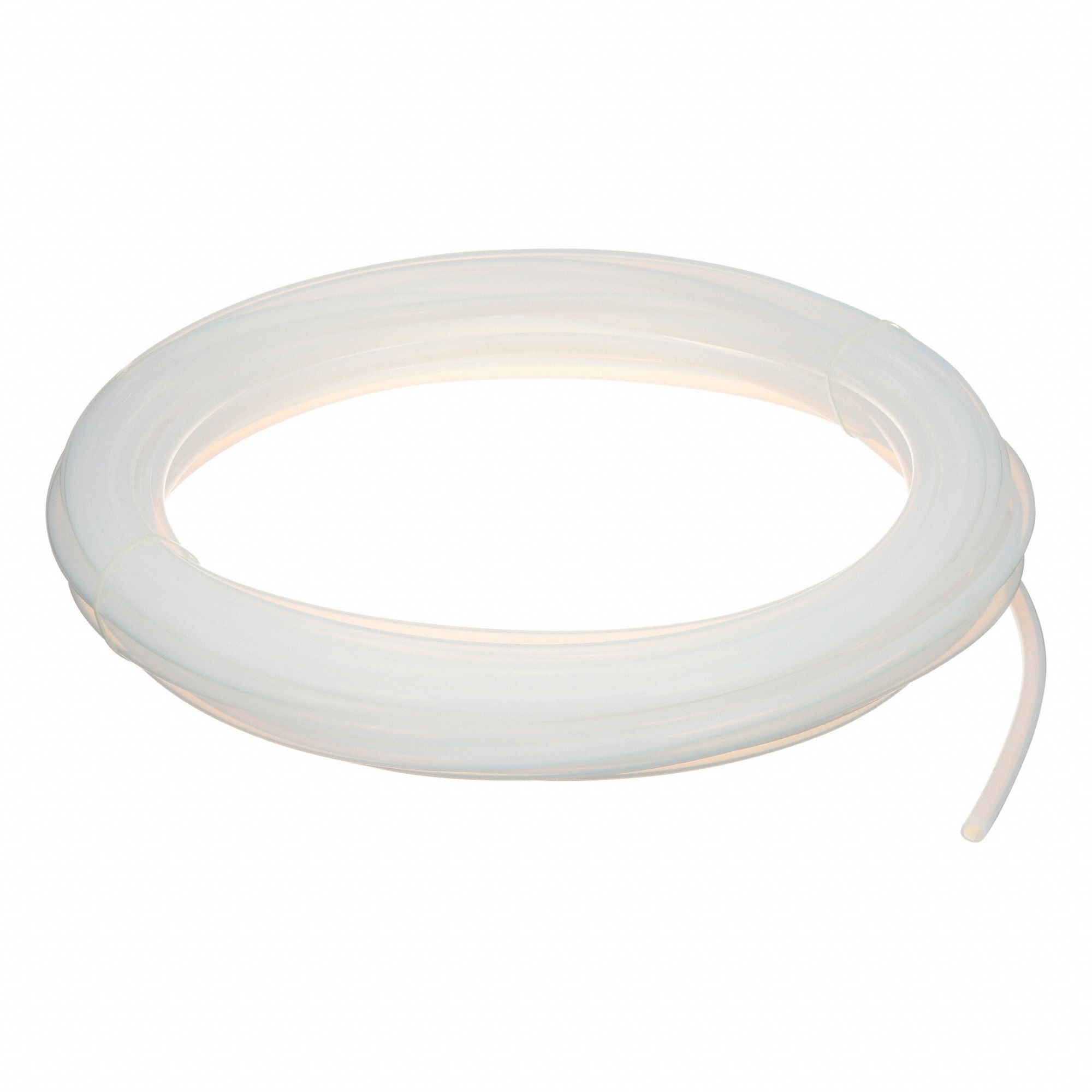 Tubing: PTFE, White, 3/8 in ID, 1/2 in OD, 100 ft Lg, Shore D 50 to 65