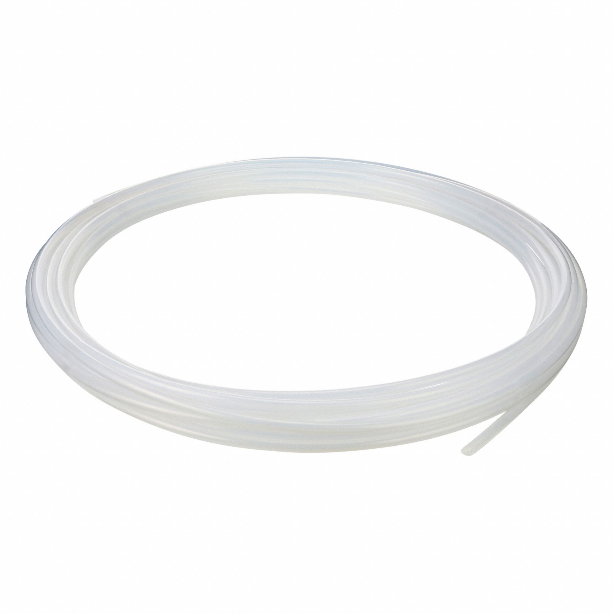 Tubing: PTFE, White, 1/2 in ID, 9/16 in OD, 100 ft Lg, Shore D 50 to 65