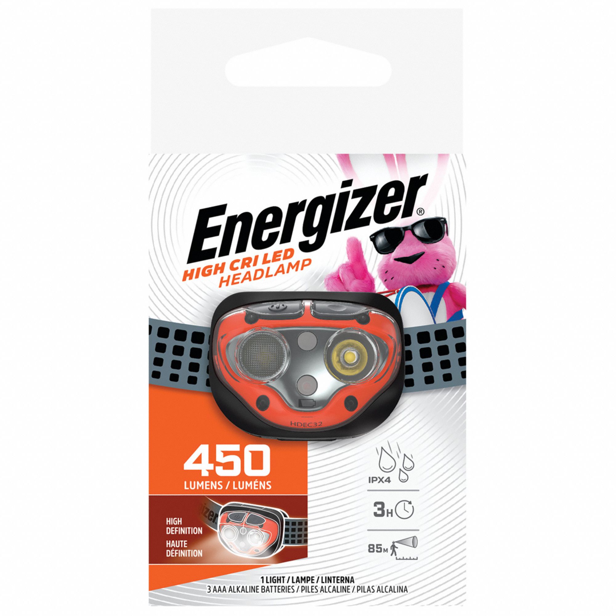 ENERGIZER, 450 lm Max Brightness, 85 m Max Beam Distance, Headlamp
