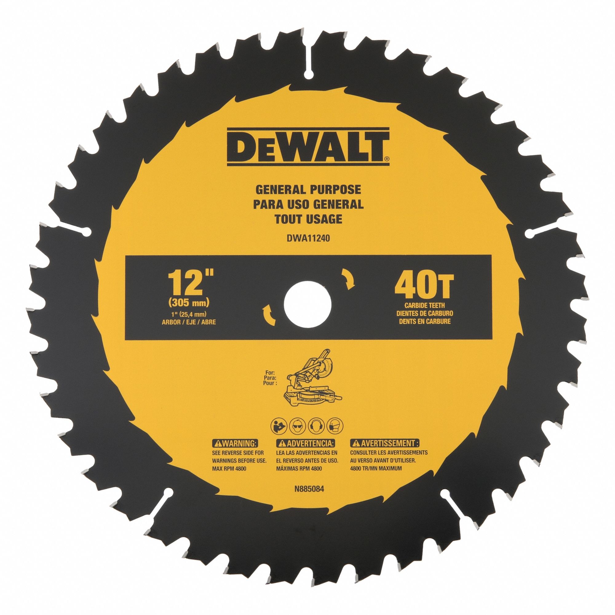 Circular Saw Blade: 12 in Blade Dia., 40 Teeth, 0.1 in Cut Wd, 1 in Arbor Size, Framing