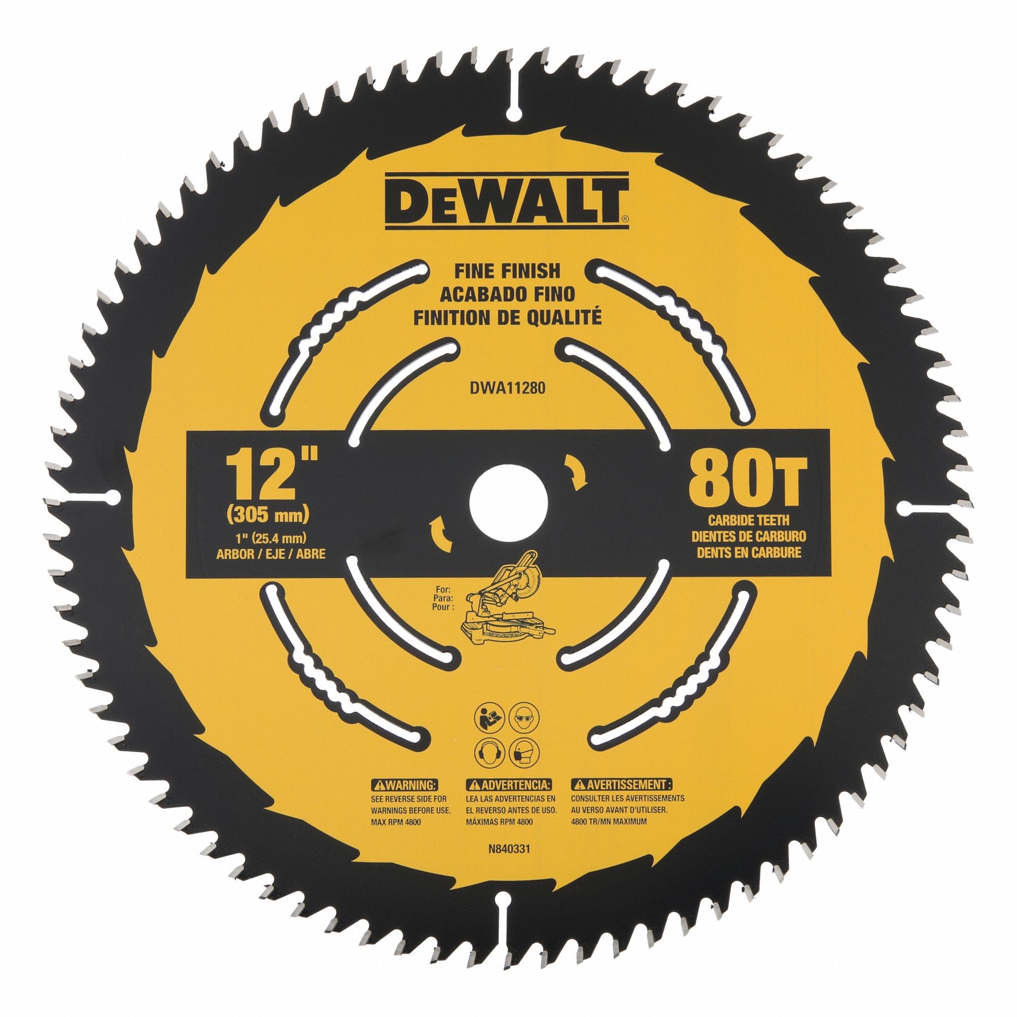 Circular Saw Blade: 12 in Blade Dia., 80 Teeth, 0.11 in Cut Wd, 1 in Arbor Size, Finishing