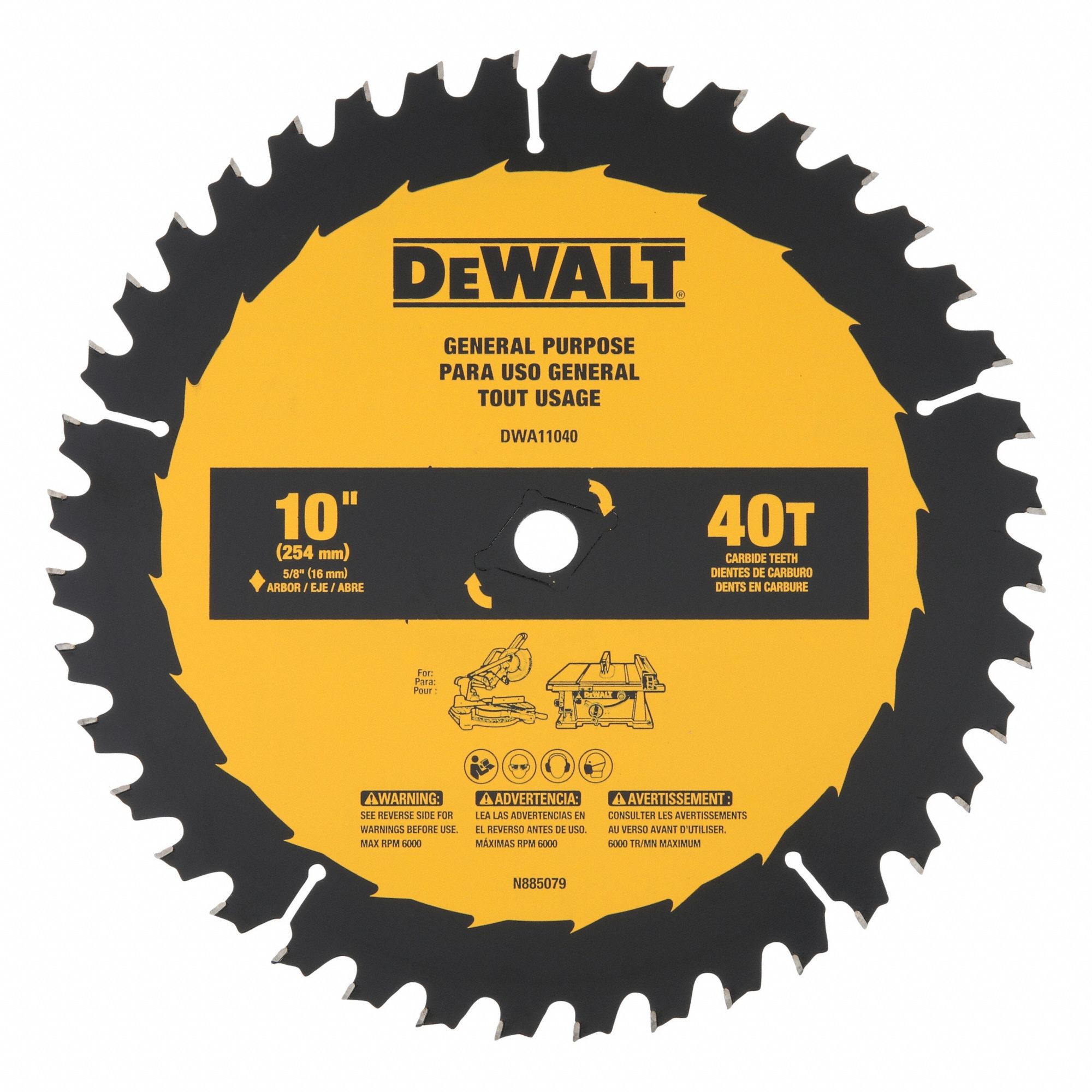 Circular Saw Blade: 10 in Blade Dia., 40 Teeth, 0.1 in Cut Wd, 5/8 in Arbor Size, Combo, 2 PK