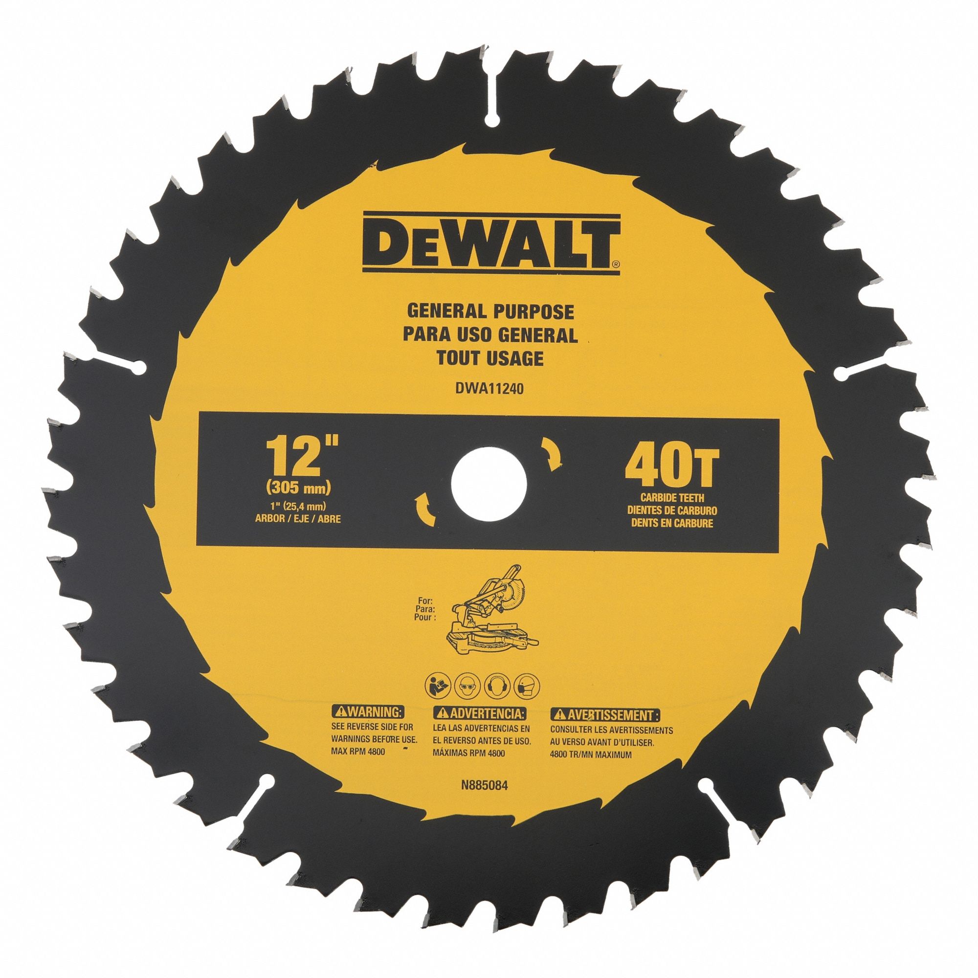 Circular Saw Blade: 12 in Blade Dia., 40 Teeth, 0.11 in Cut Wd, 12 in Arbor Size, Combo, 2 PK
