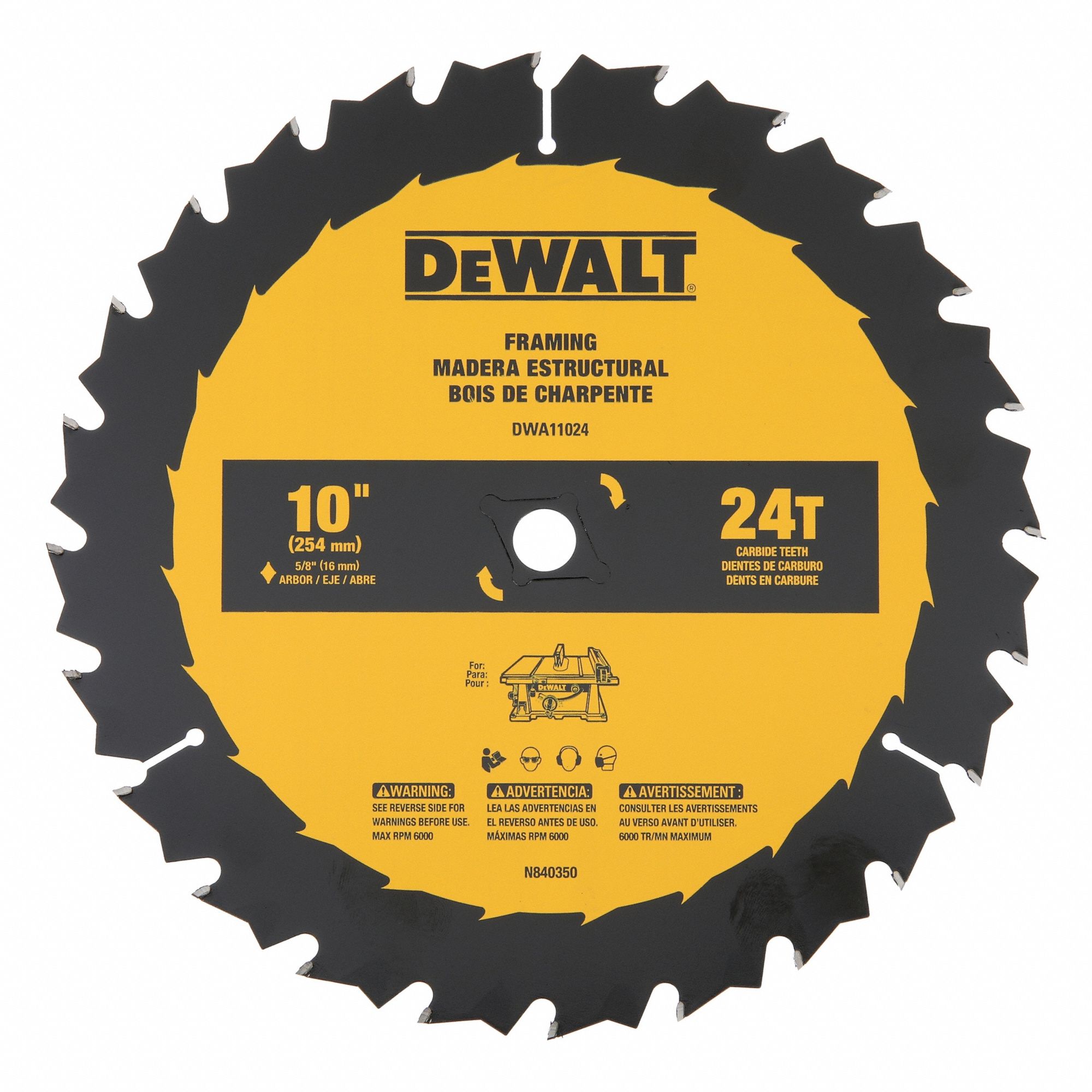 Circular Saw Blade: 10 in Blade Dia., 24 Teeth, 0.09 in Cut Wd, 5/8 in Arbor Size, Ripping