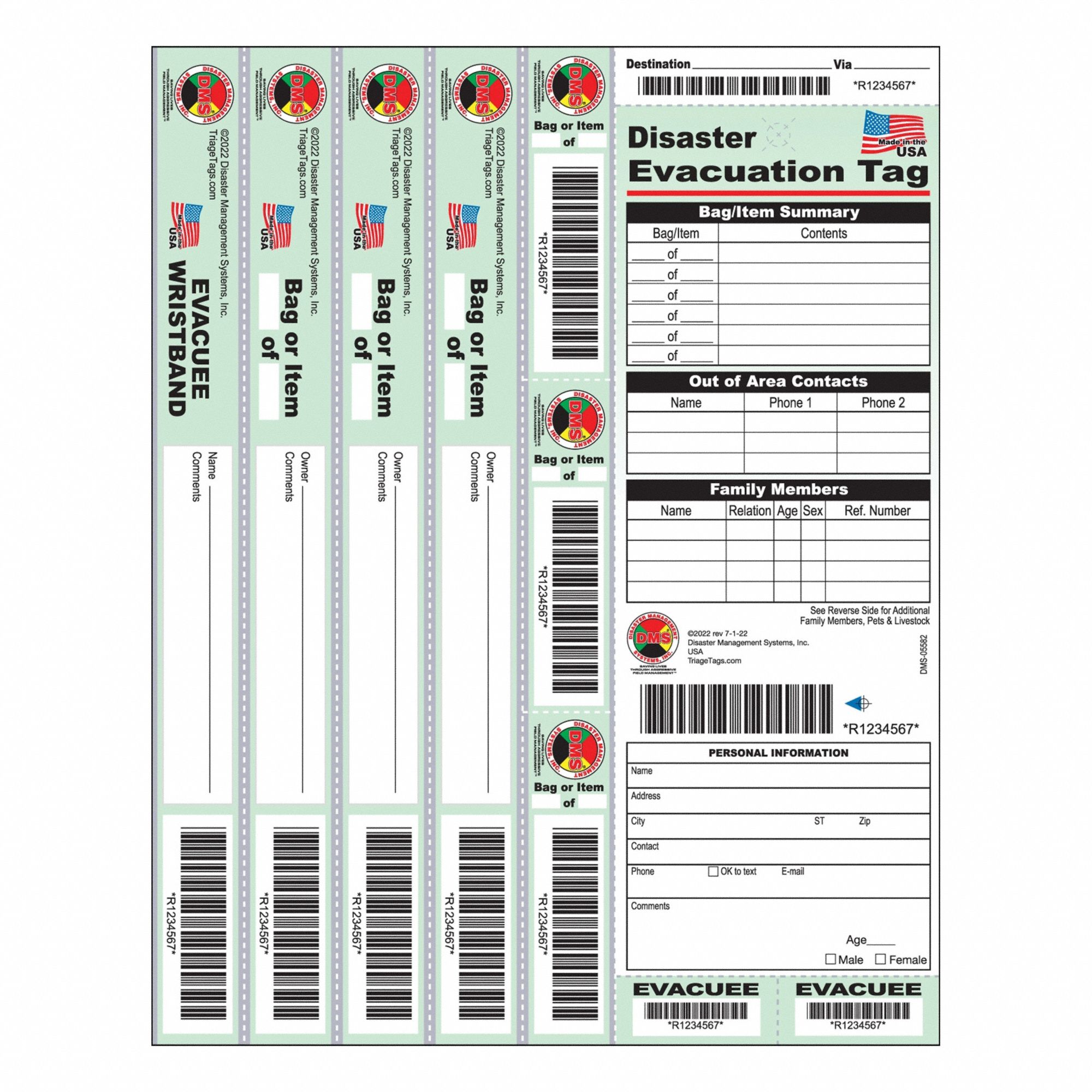 Evacuation Tag: Multi-Color, 8 1/2 in Overall Wd, Synthetic Paper, 20 PK