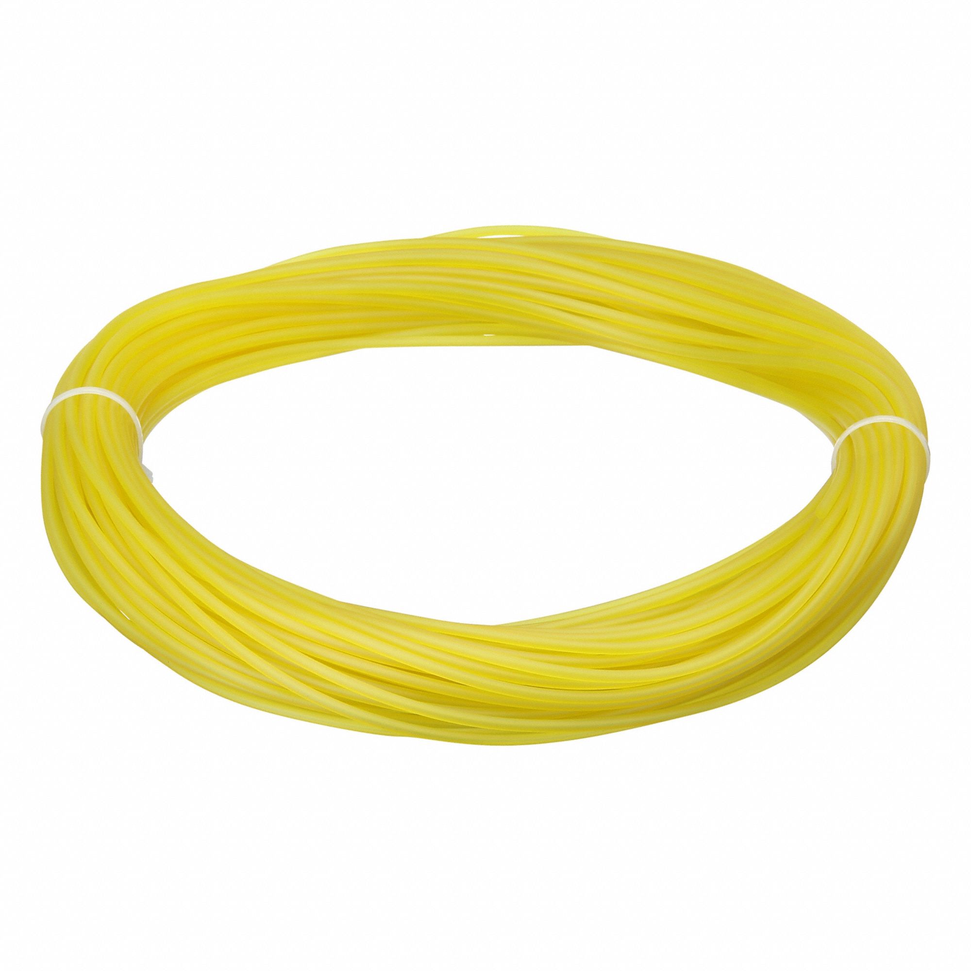 Tubing: PVC, Yellow, 1 mm Inside Dia, 3 mm Outside Dia, 100 ft Overall Lg