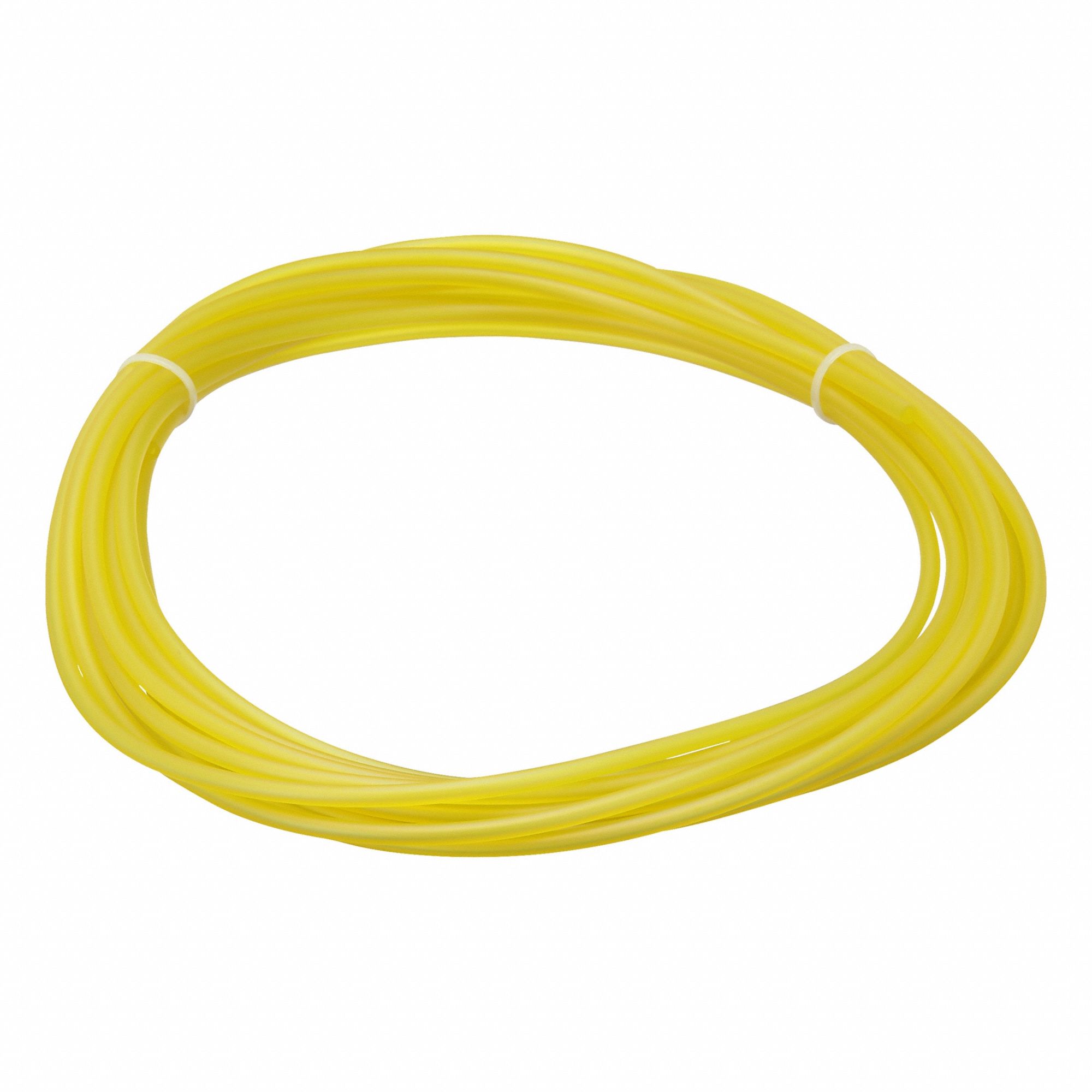 Tubing: PVC, Yellow, 2 mm Inside Dia, 5 mm Outside Dia, 25 ft Overall Lg