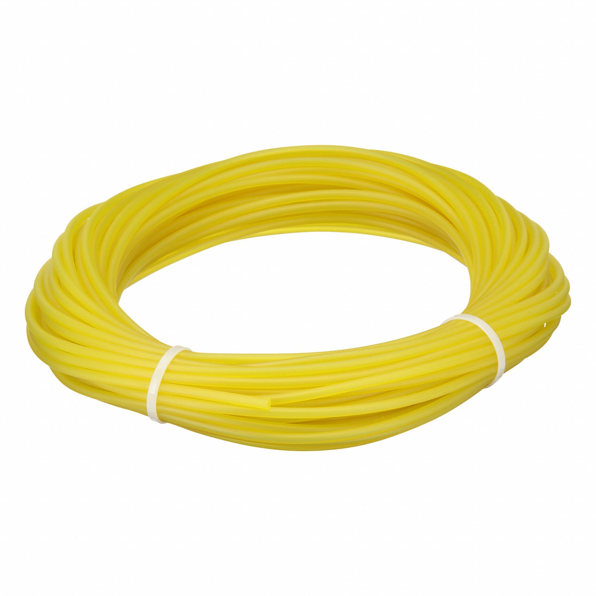 Tubing: PVC, Yellow, 2 mm Inside Dia, 5 mm Outside Dia, 100 ft Overall Lg