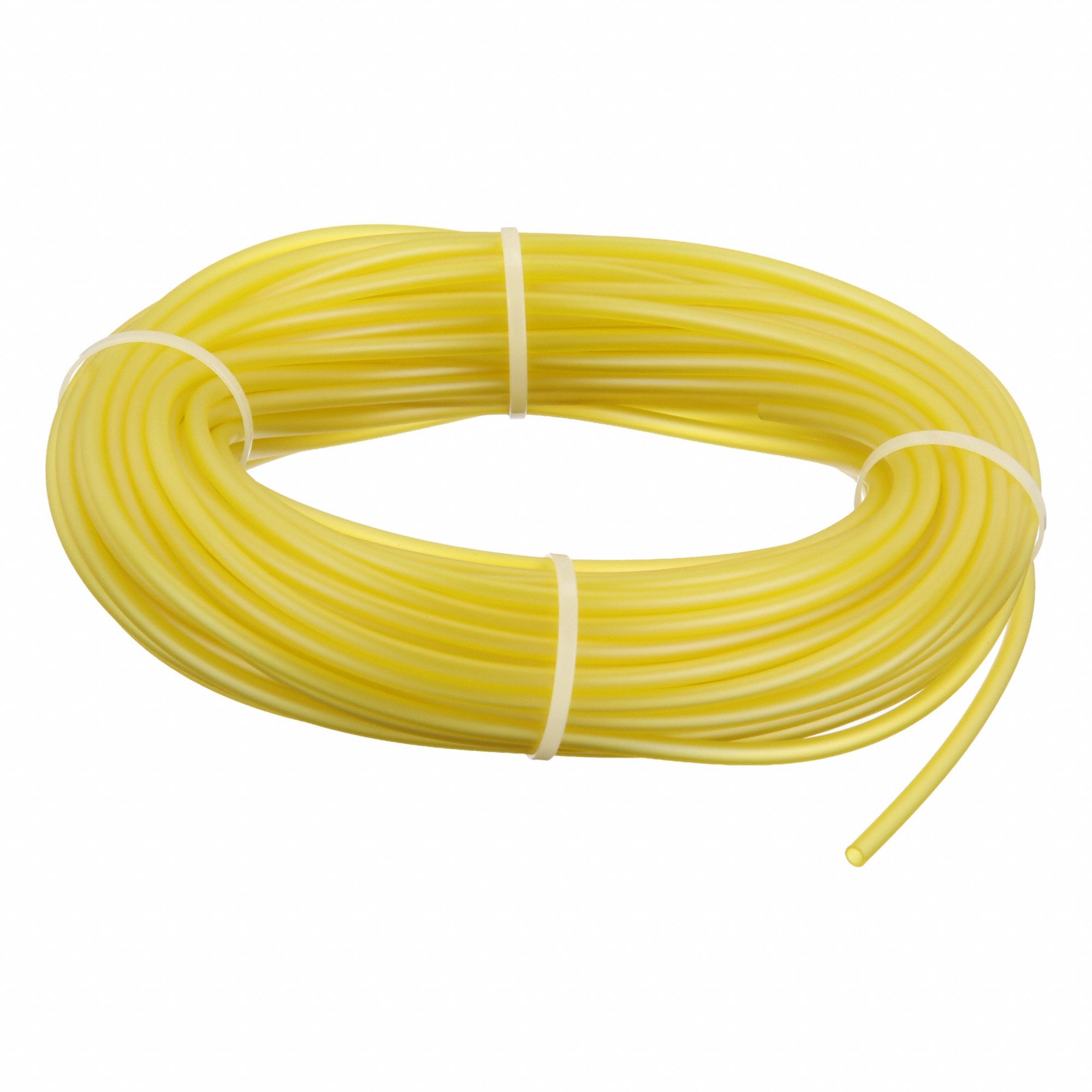 Tubing: PVC, Yellow, 4 mm Inside Dia, 6 mm Outside Dia, 100 ft Overall Lg