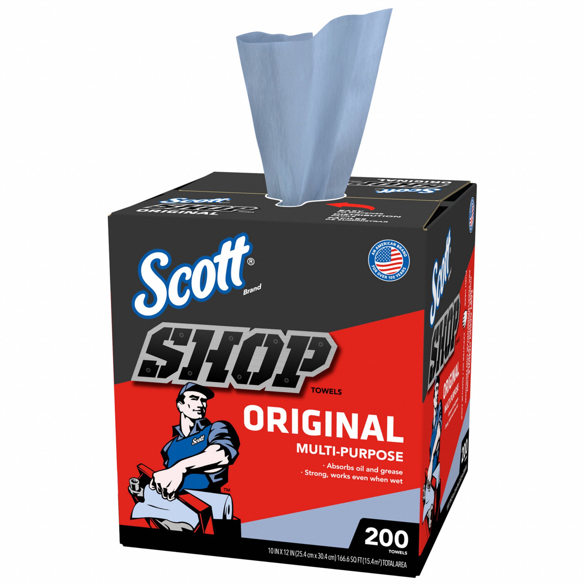 Dry Wipe: Dispenser Box, Super Heavy Absorbency, Good Wet Strength, SCOTT® Shop Towels, 8 PK
