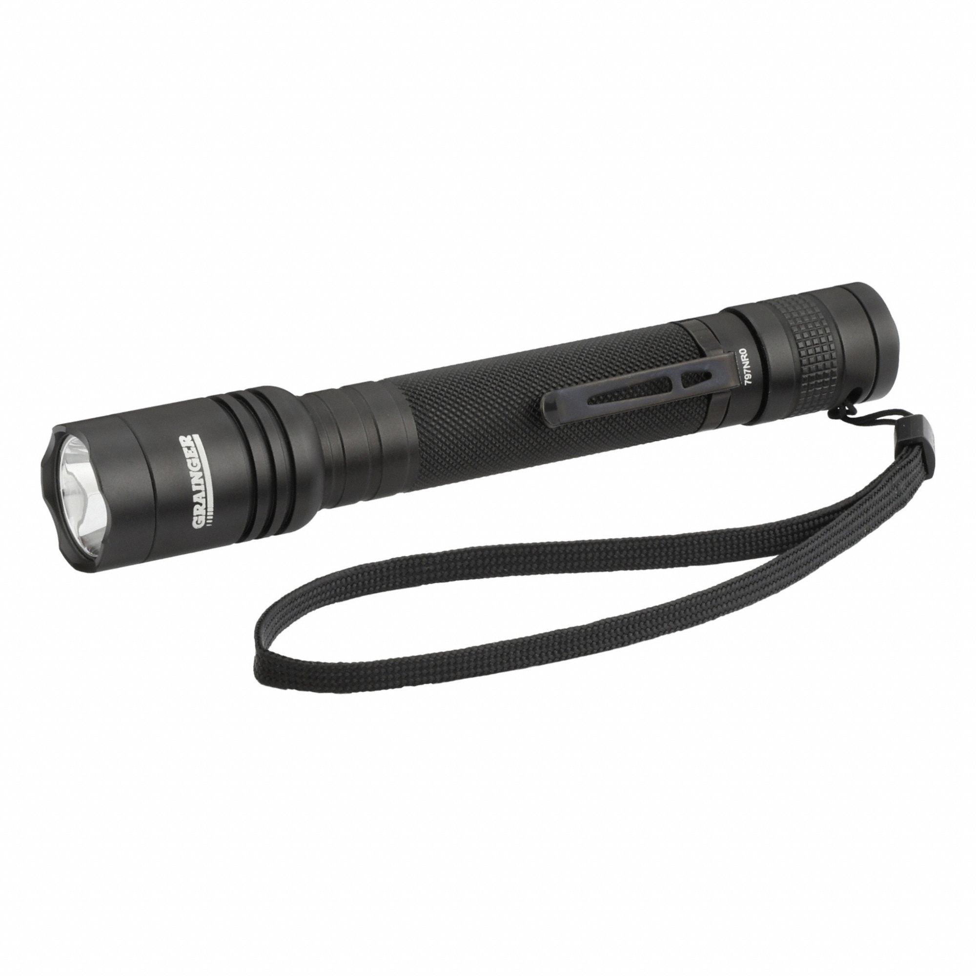 Tactical Flashlight: 380 lm Max Brightness, 2.5 hr Run Time at Max Brightness, Black