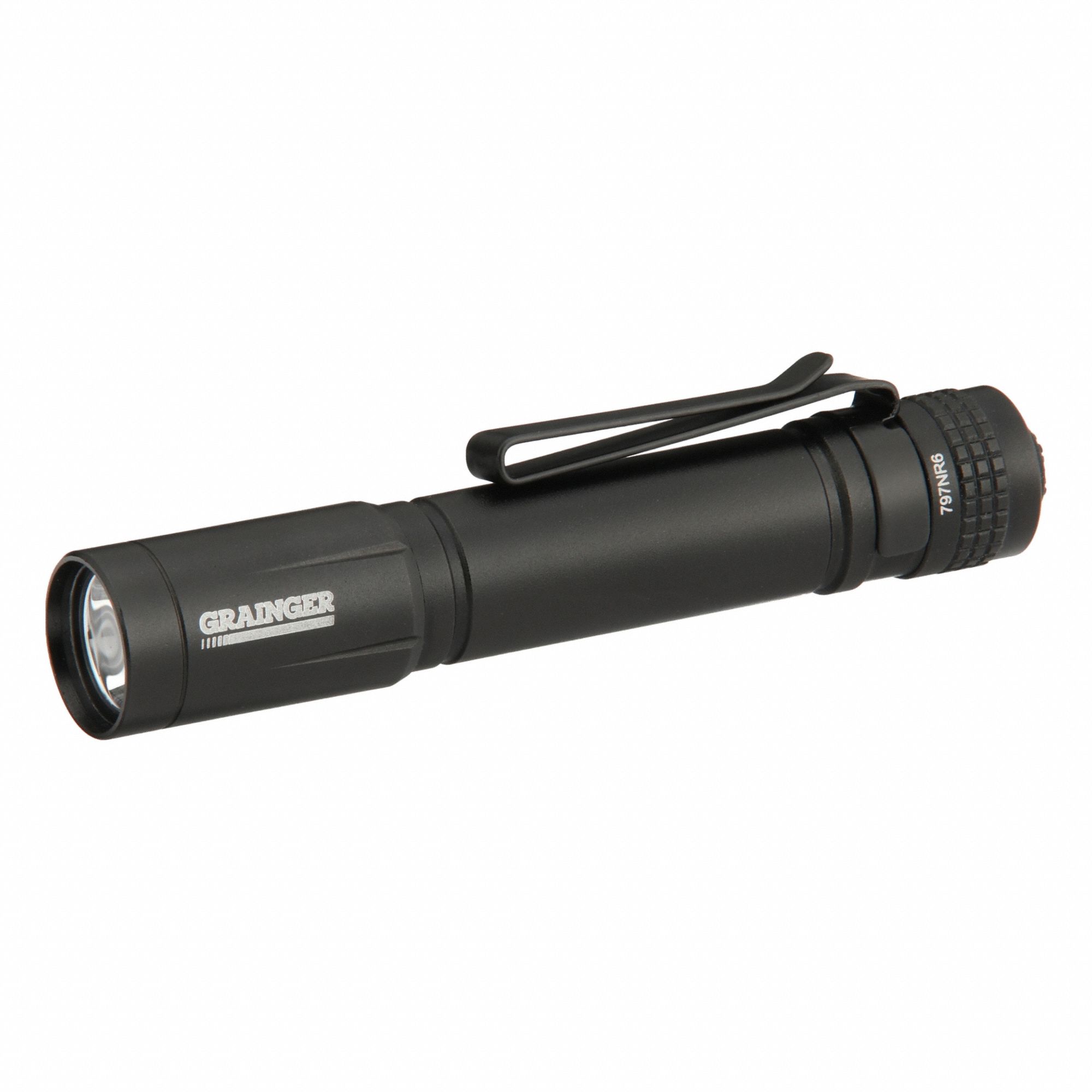 Penlight: 50 lm Max Brightness, 3 hr Max Run Time, 31 m Max Beam Distance, High, Black, Alkaline
