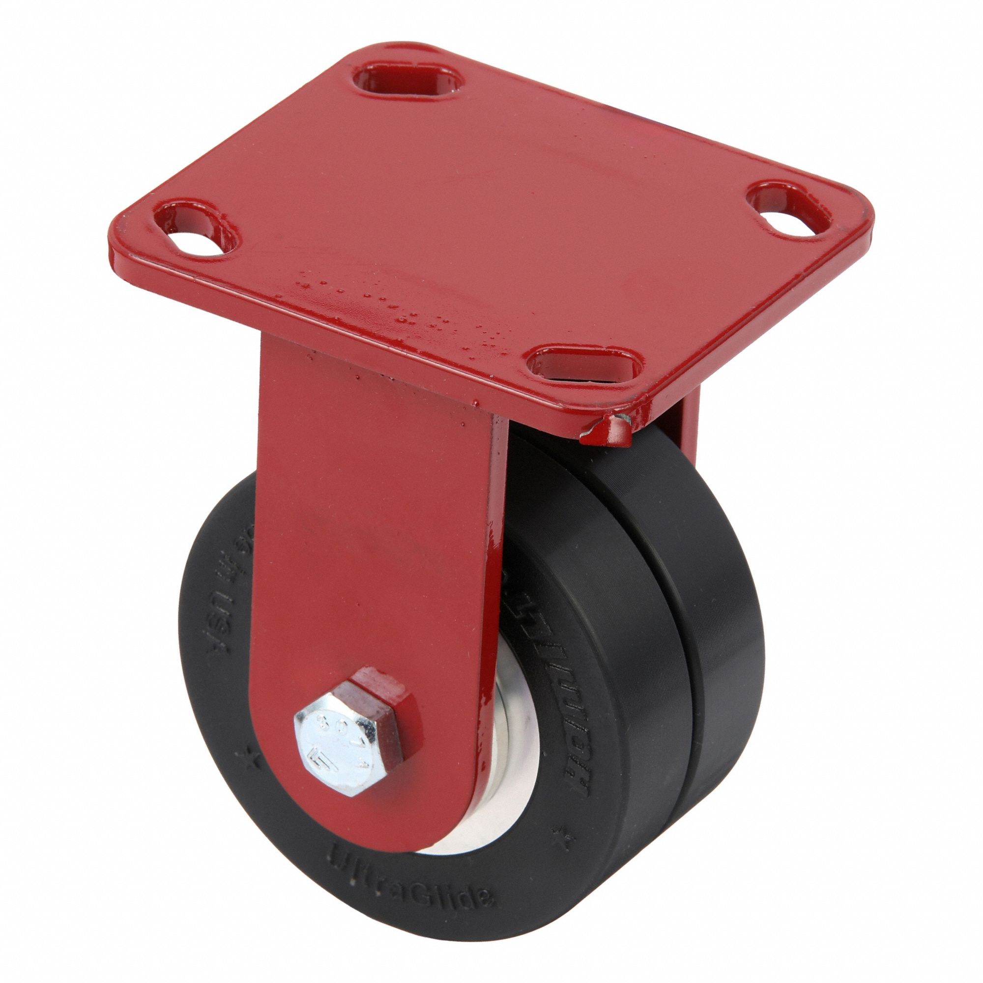 Plate Caster: Rigid, Polyurethane, 4 in Wheel Dia, 1 in Wheel Wd, Ball