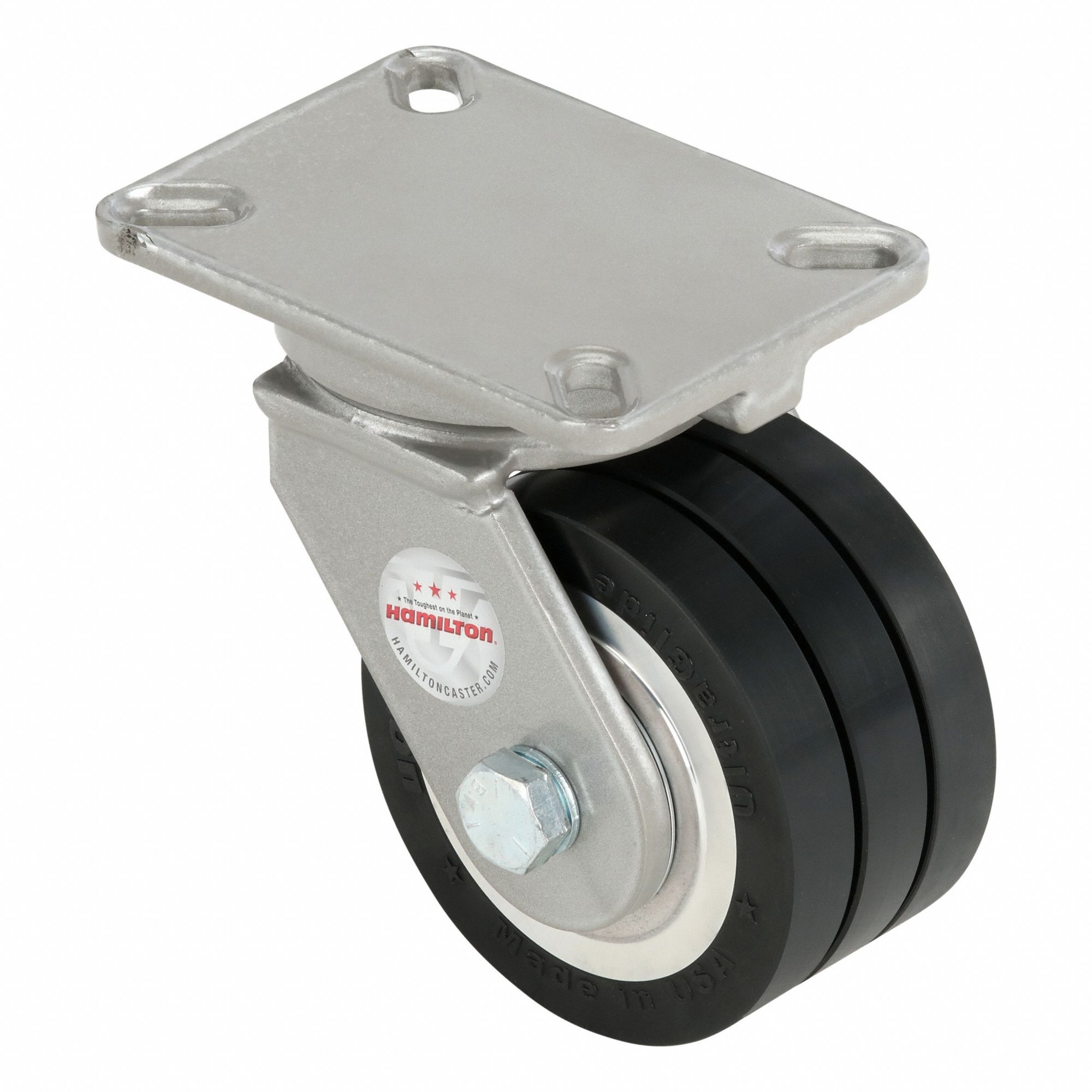 Plate Caster: Swivel, No Brake, Polyurethane, 6 in Wheel Dia, Slot, Ball