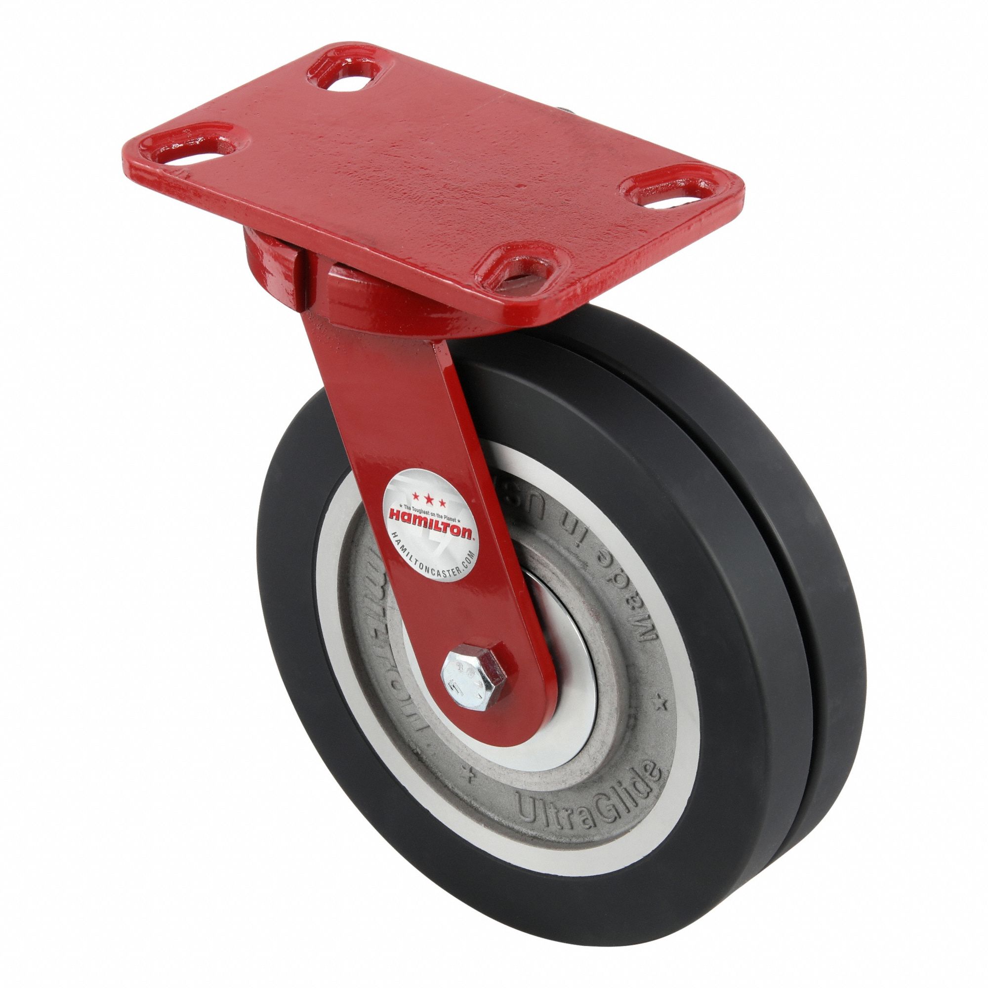 Plate Caster: Kingpinless Swivel, Polyurethane, 8 in Wheel Dia, Rectangle