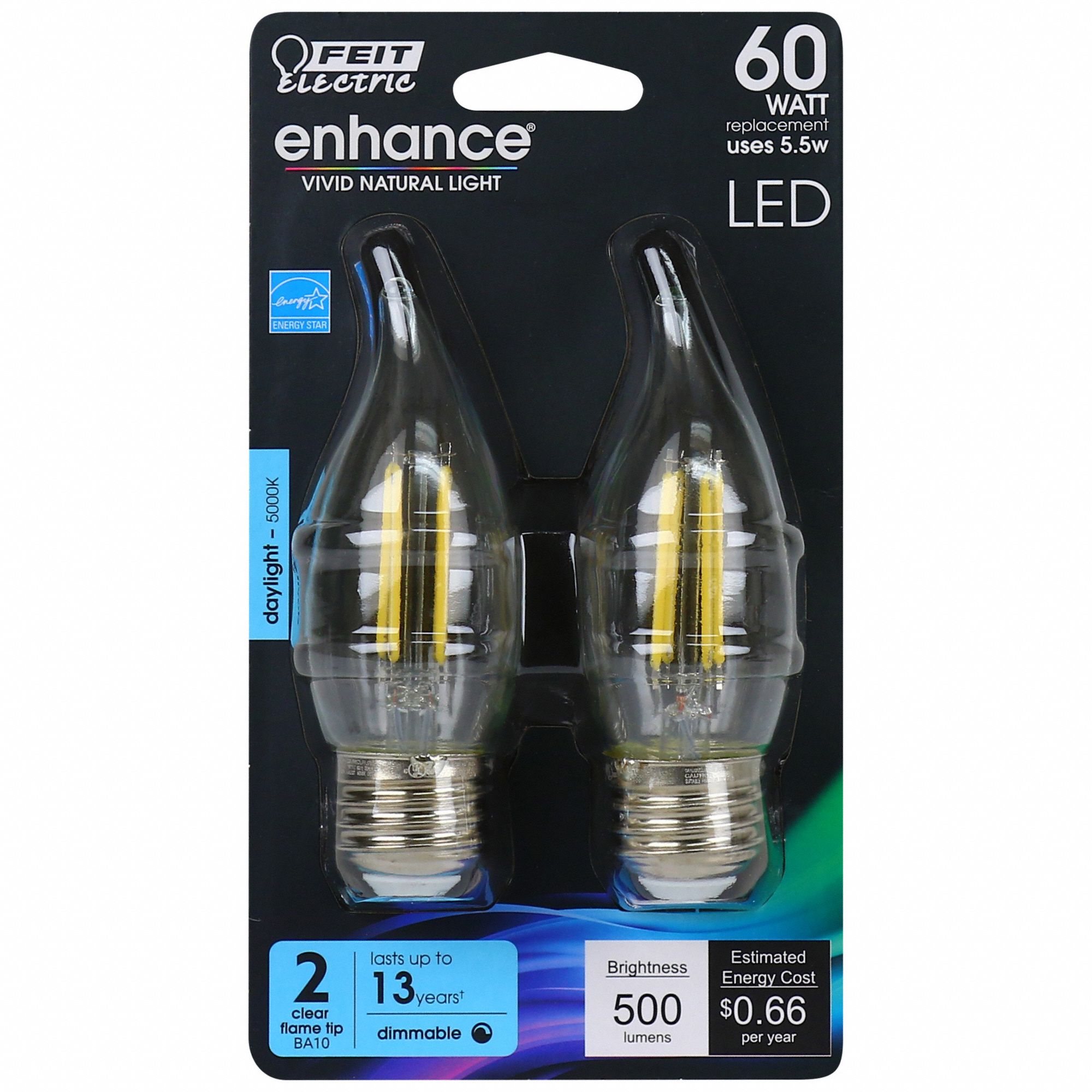 FEIT ELECTRIC LED Bulb, BA10, Medium Screw (E26), 5000K, 500 lm, 5.5 W