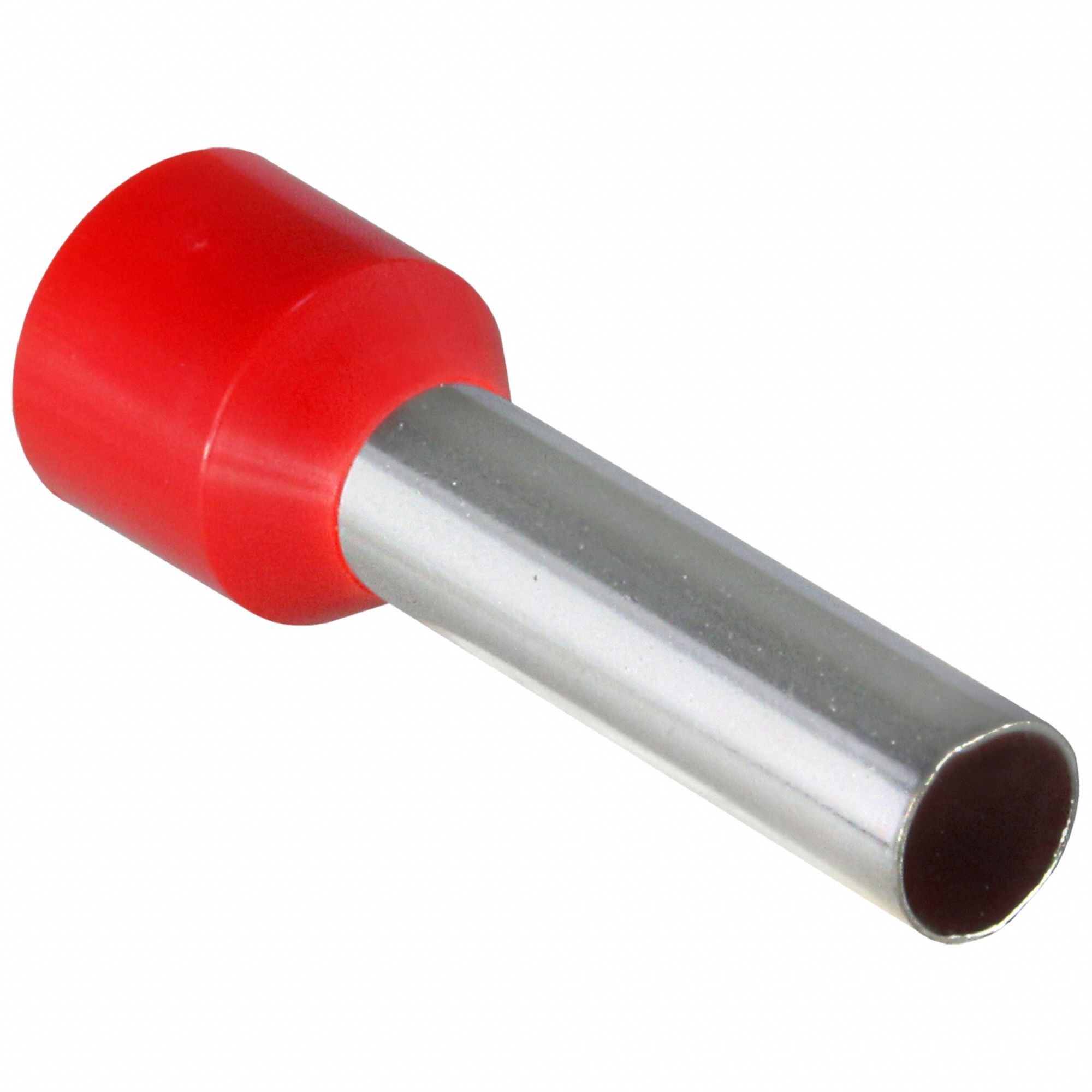 Wire Ferrule: 8 AWG Max Wire Size, Holds 1 Wire, Red, Nylon, 0.19 in Ferrule Dia