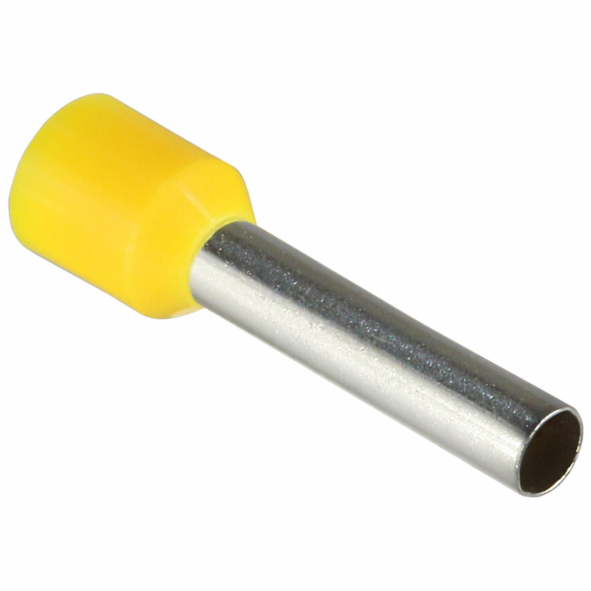 Wire Ferrule: 10 AWG Max Wire Size, Holds 1 Wire, Yellow, Nylon, 0.15 in Ferrule Dia