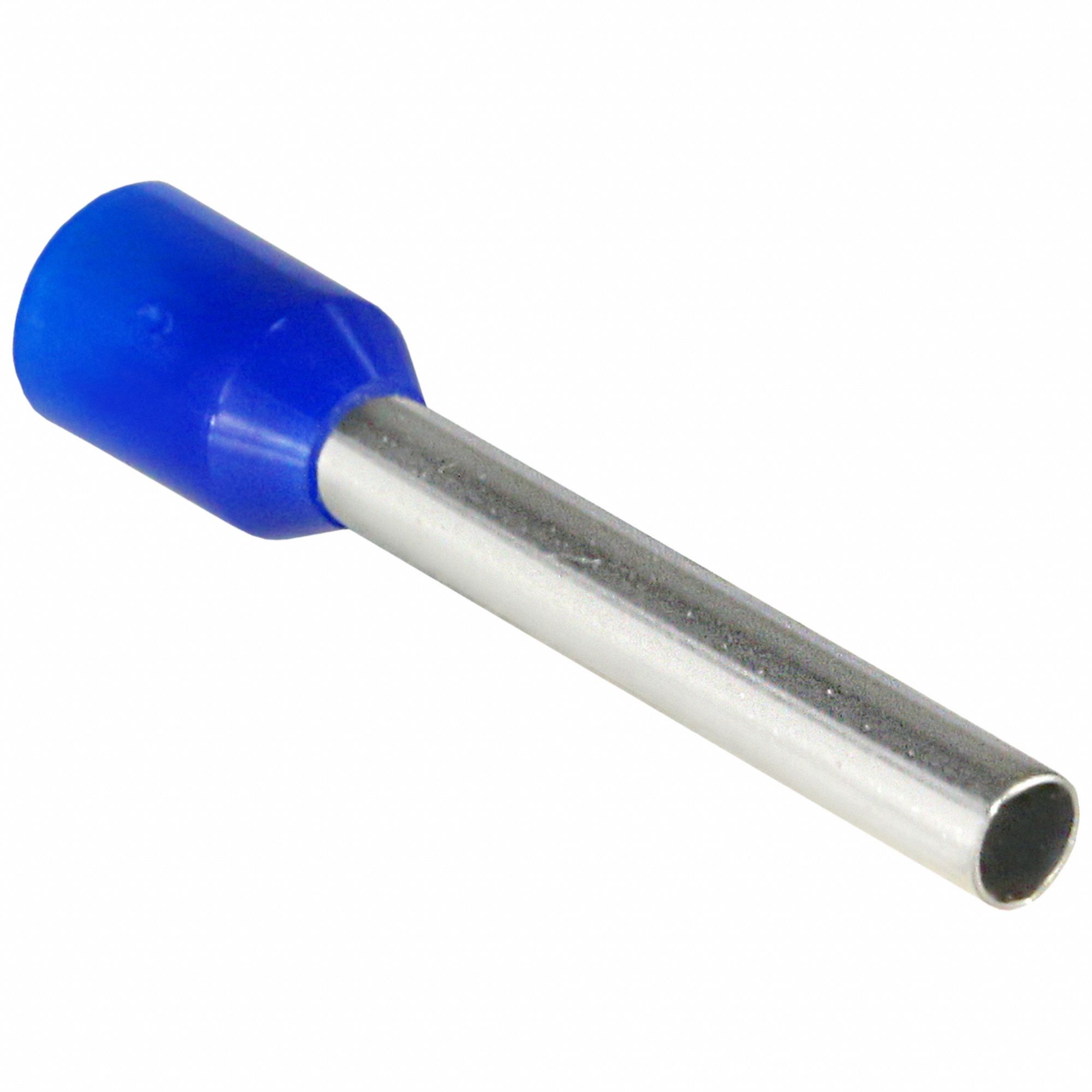 Wire Ferrule: 14 AWG Max Wire Size, Holds 1 Wire, Blue, Nylon, 0.1 in Ferrule Dia