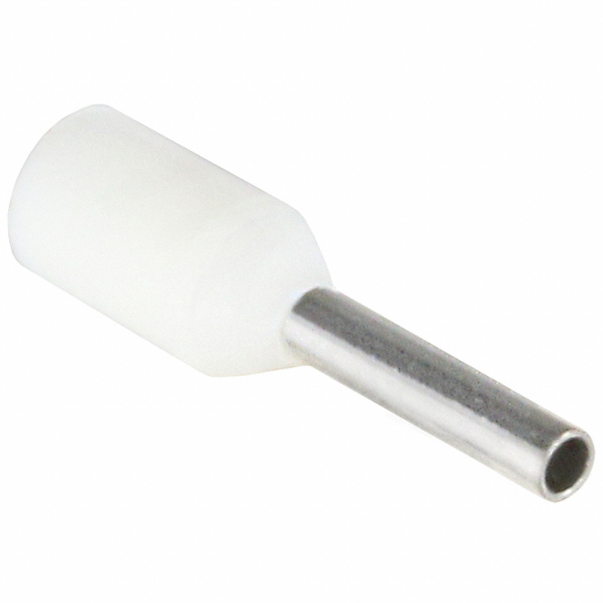 Wire Ferrule: 20 AWG Max Wire Size, Holds 1 Wire, White, Nylon, 0.05 in Ferrule Dia
