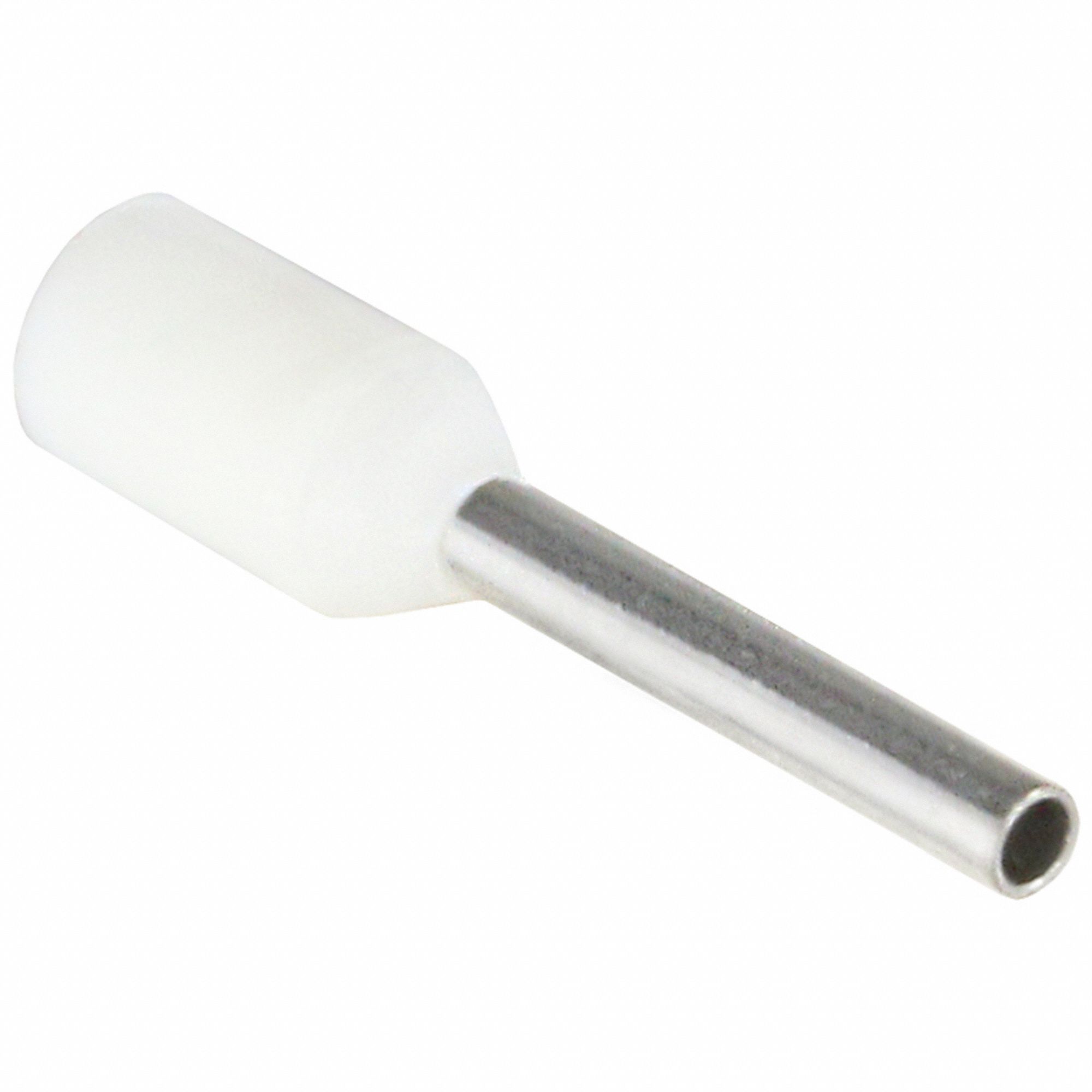 Wire Ferrule: 20 AWG Max Wire Size, Holds 1 Wire, White, Nylon, 0.05 in Ferrule Dia