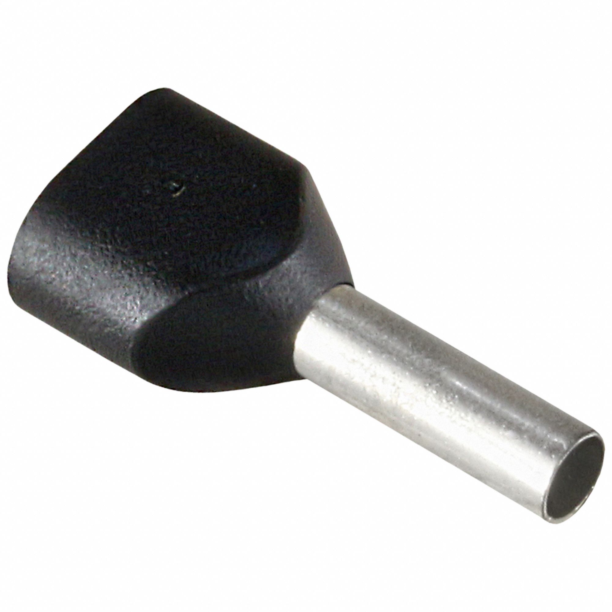 Wire Ferrule: 16 AWG Max Wire Size, Holds 2 Wire, Black, Nylon, 0.1 in Ferrule Dia