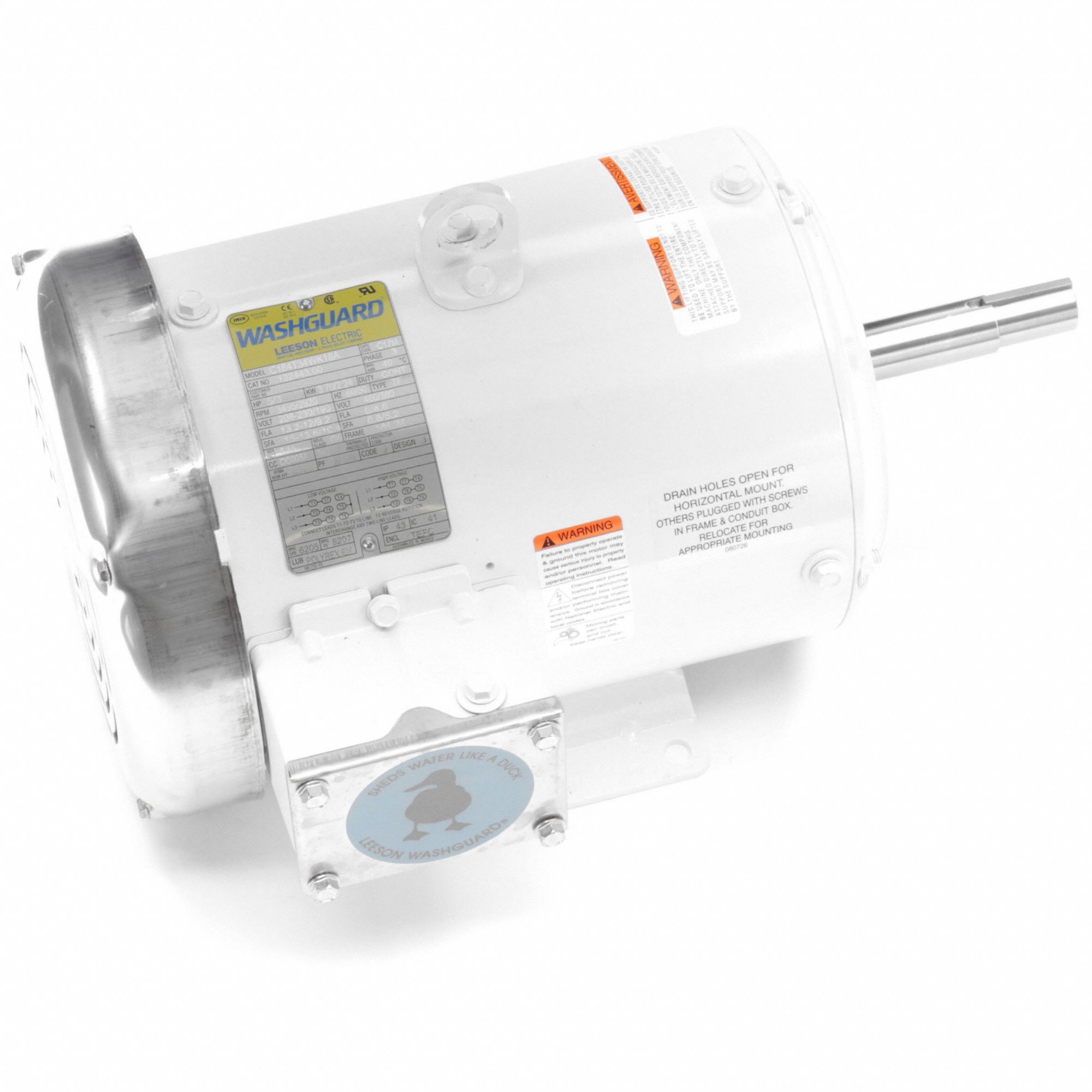 Washdown Motor: Three-Phase, 5 hp Horsepower, 3, 495 RPM RPM, 230/460V AC, 184JM Frame Size