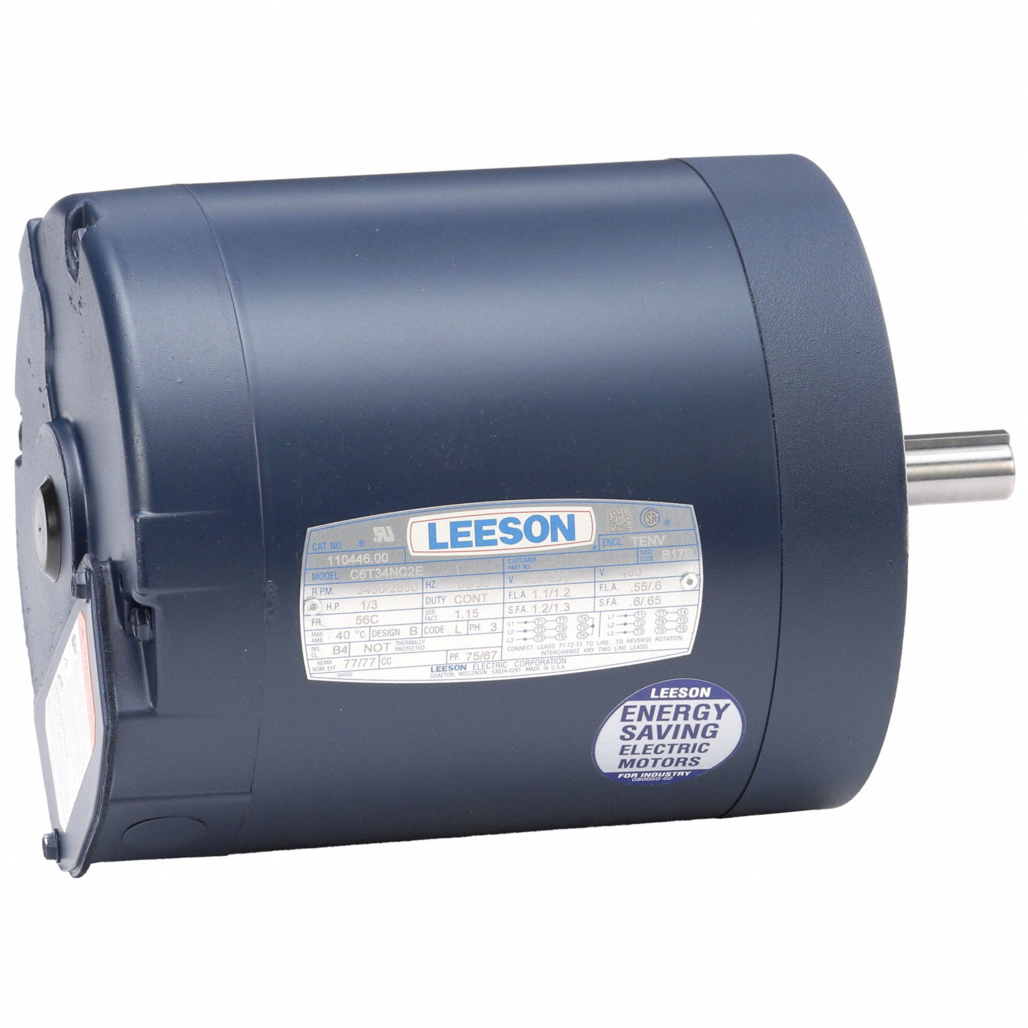 General Purpose Motors: Totally Enclosed Air-Over, C-Face Mount, 1/3 HP, 3, 450 Nameplate RPM