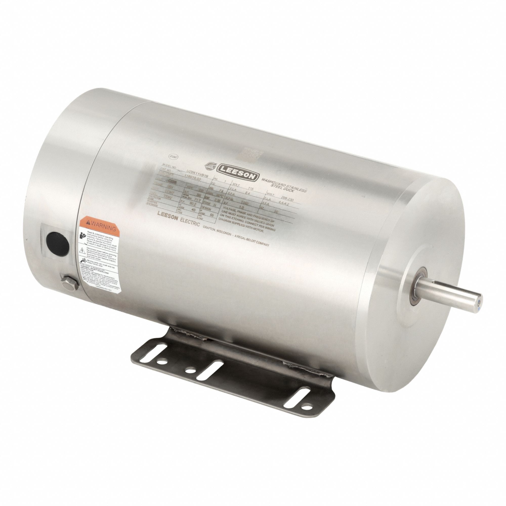 Washdown Motor: Capacitor-Start/Run, 3/4 hp Horsepower, 1, 140 RPM RPM, 115/230V AC, TEAO